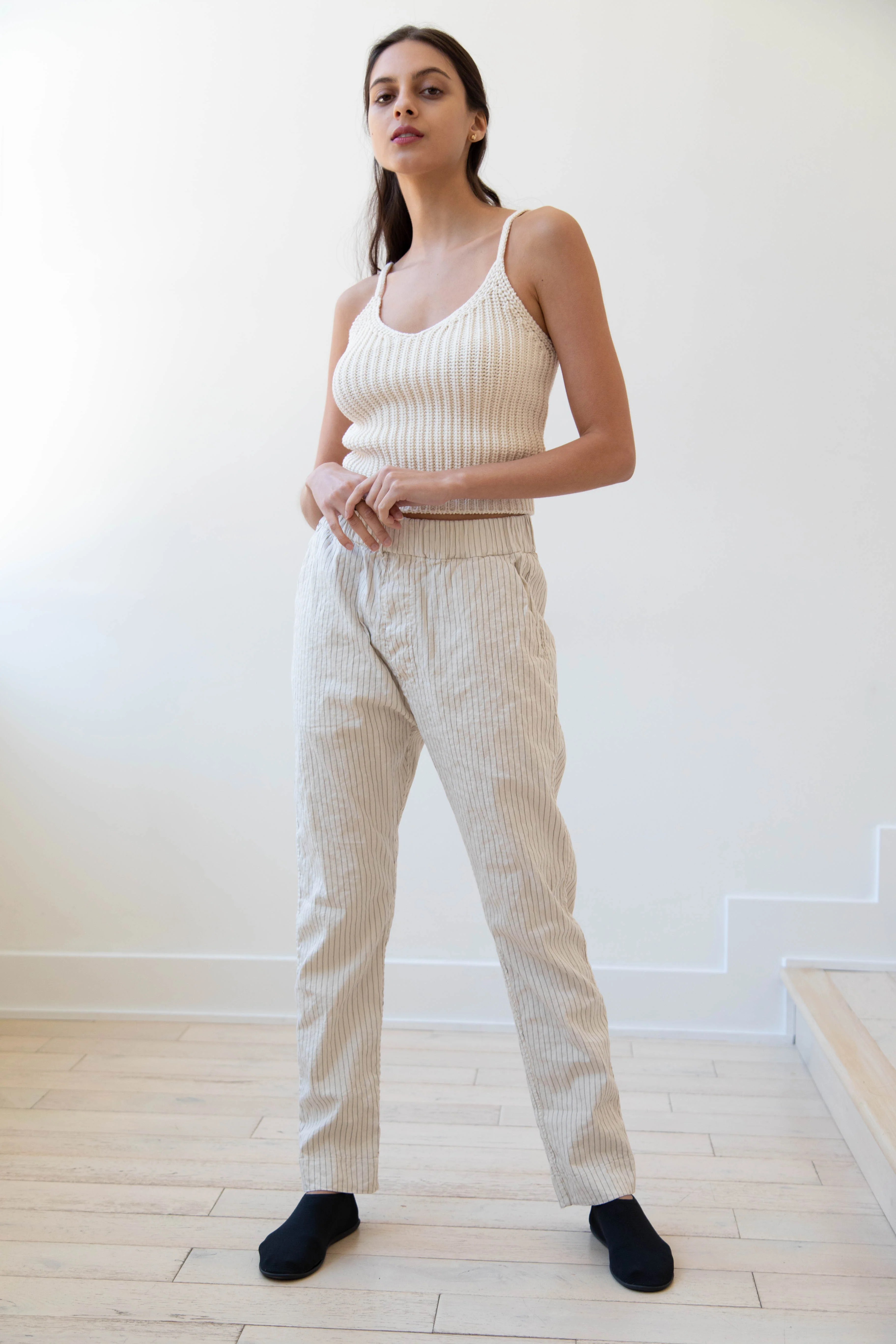 Album di Famiglia | Pinstripe Slim Trousers in Natural - Image 11