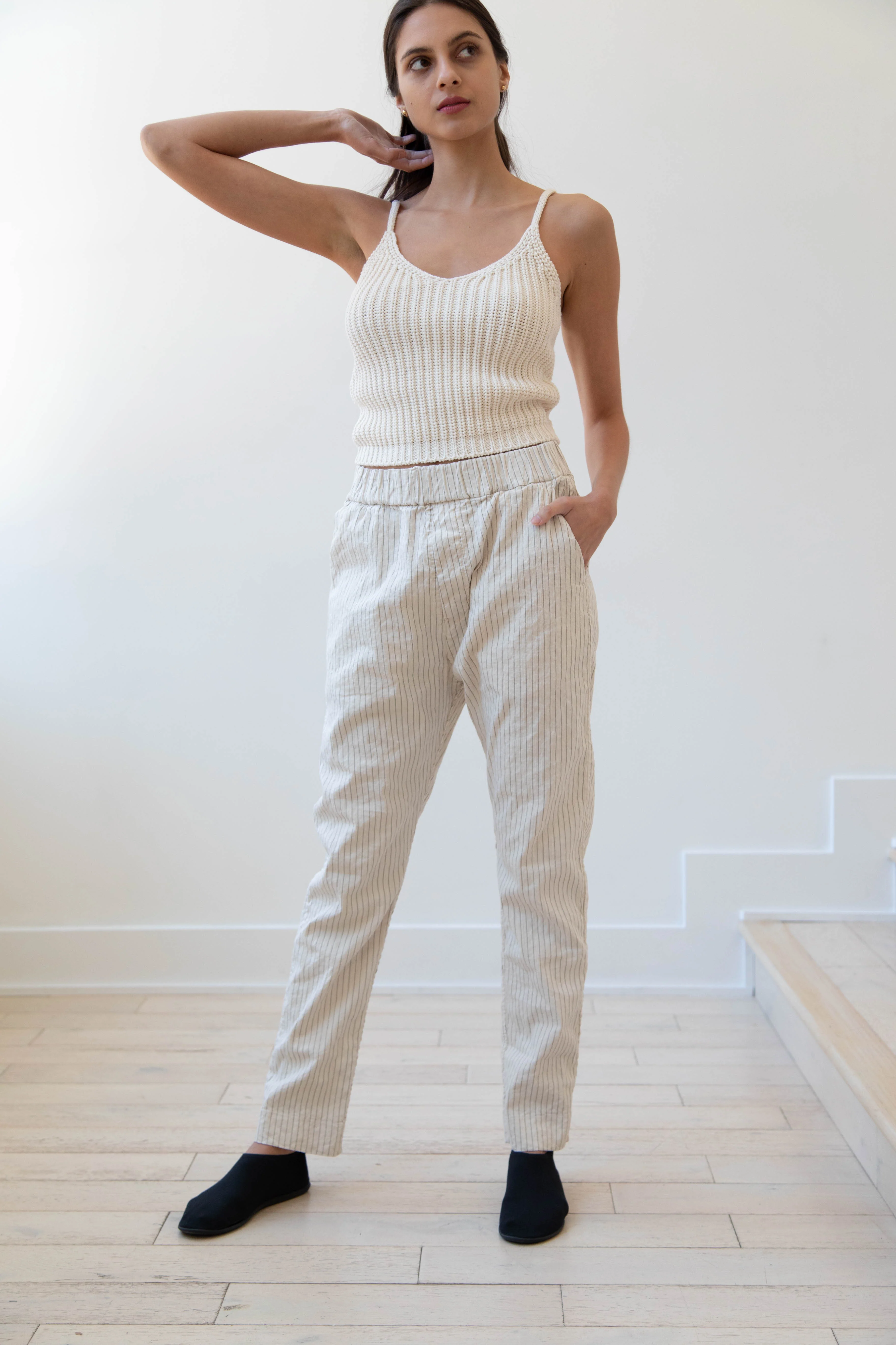 Album di Famiglia | Pinstripe Slim Trousers in Natural - Image 12