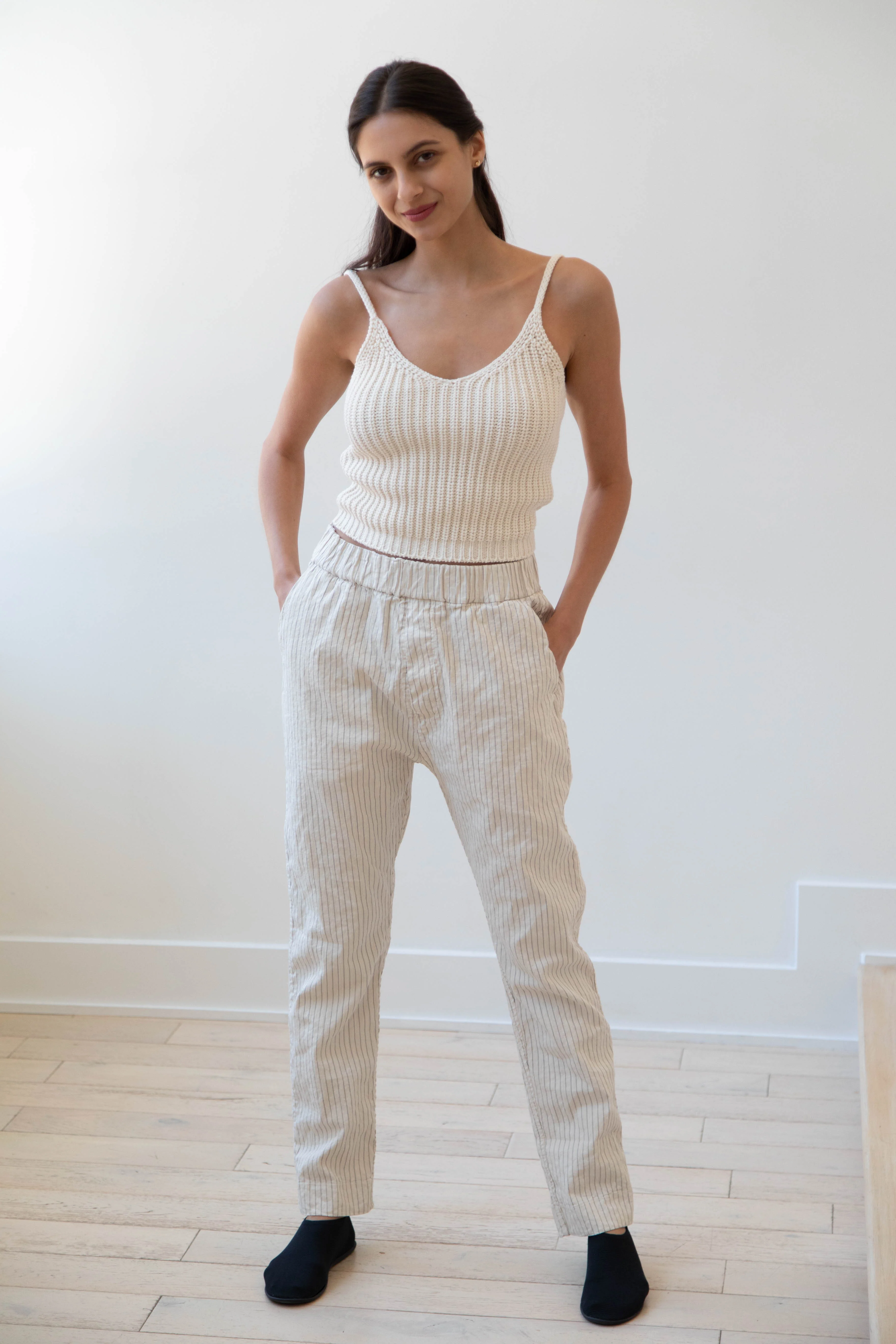 Album di Famiglia | Pinstripe Slim Trousers in Natural - Image 13