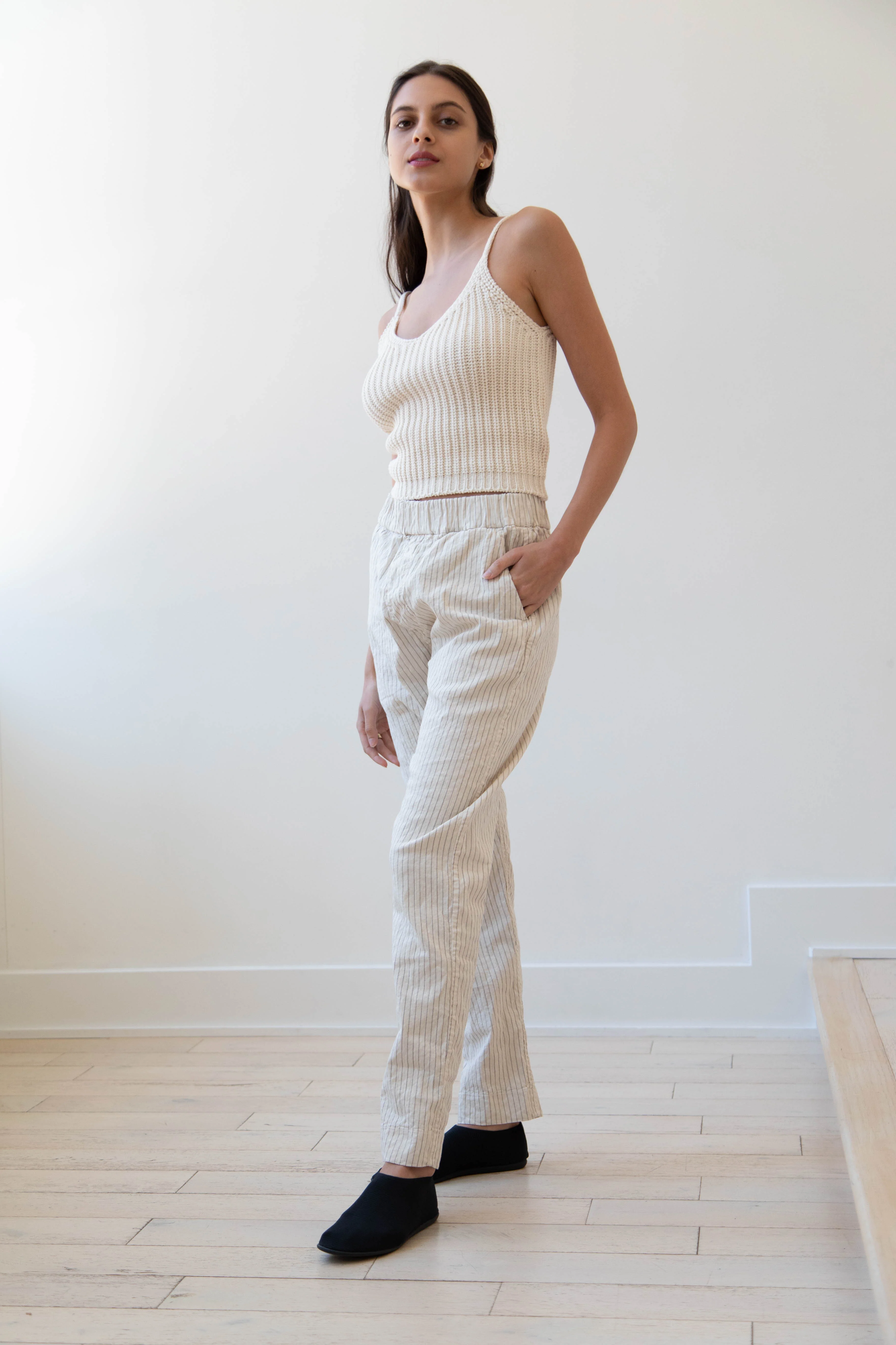 Album di Famiglia | Pinstripe Slim Trousers in Natural - Image 14
