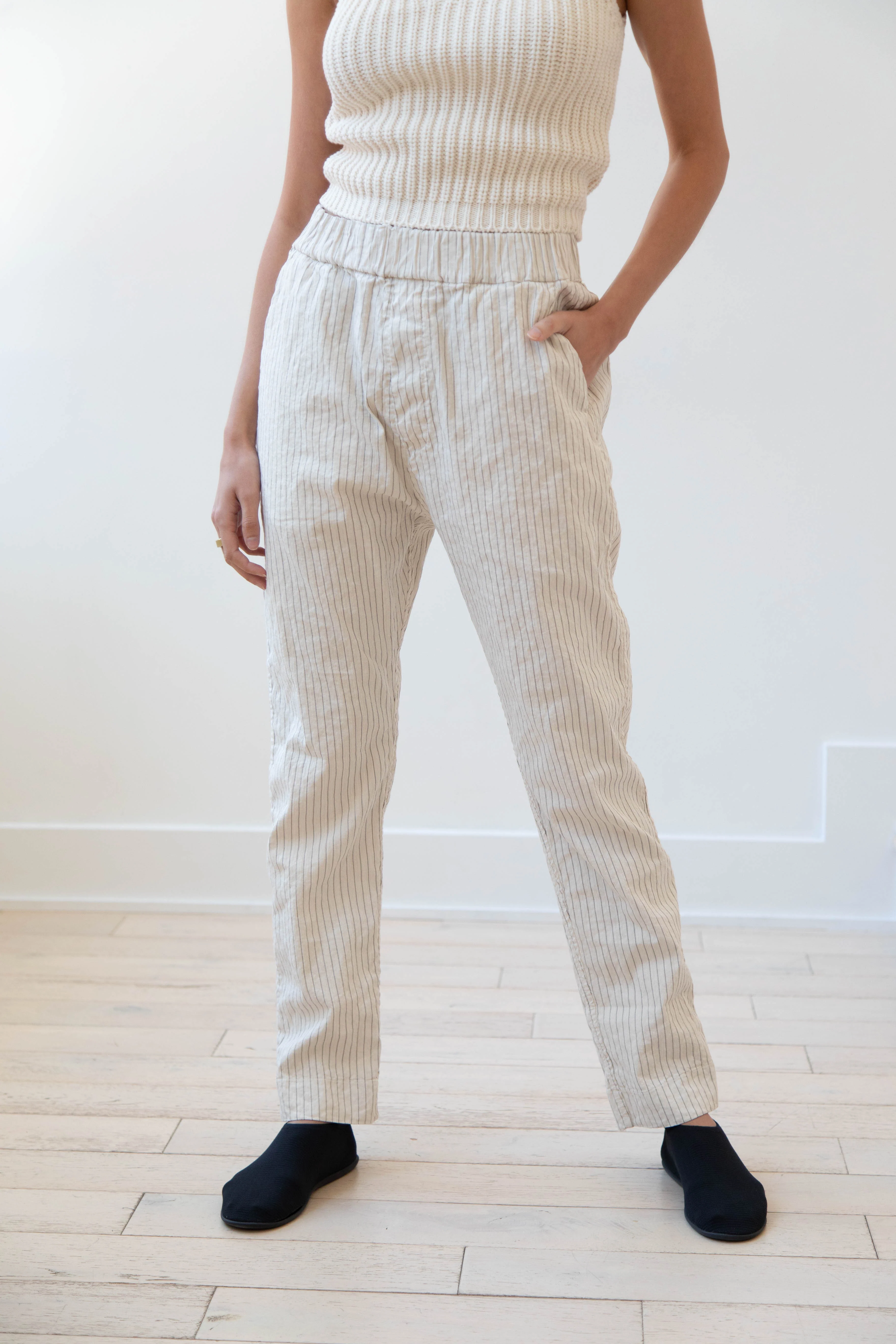 Album di Famiglia | Pinstripe Slim Trousers in Natural - Image 3