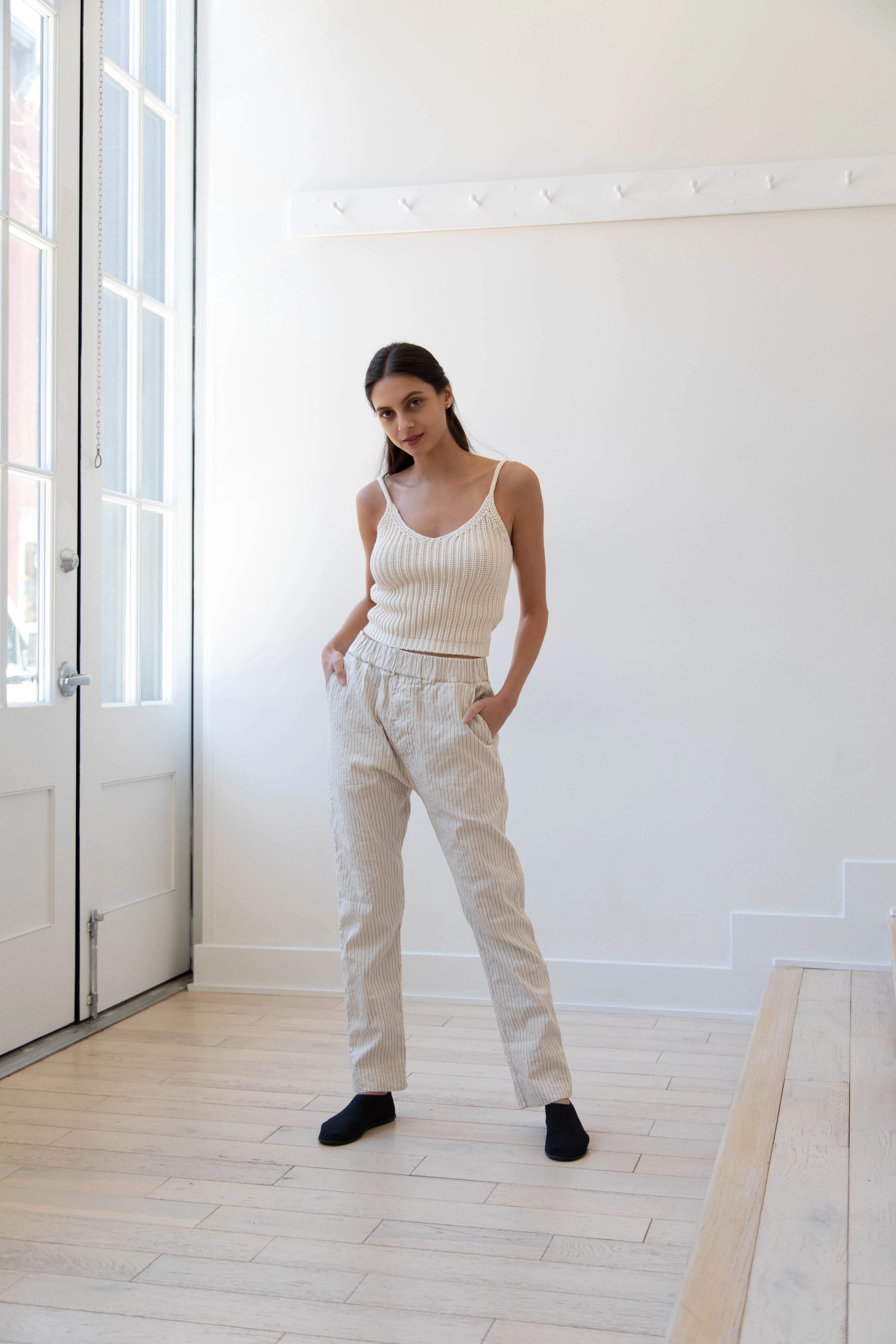 Album di Famiglia | Pinstripe Slim Trousers in Natural - Image 4