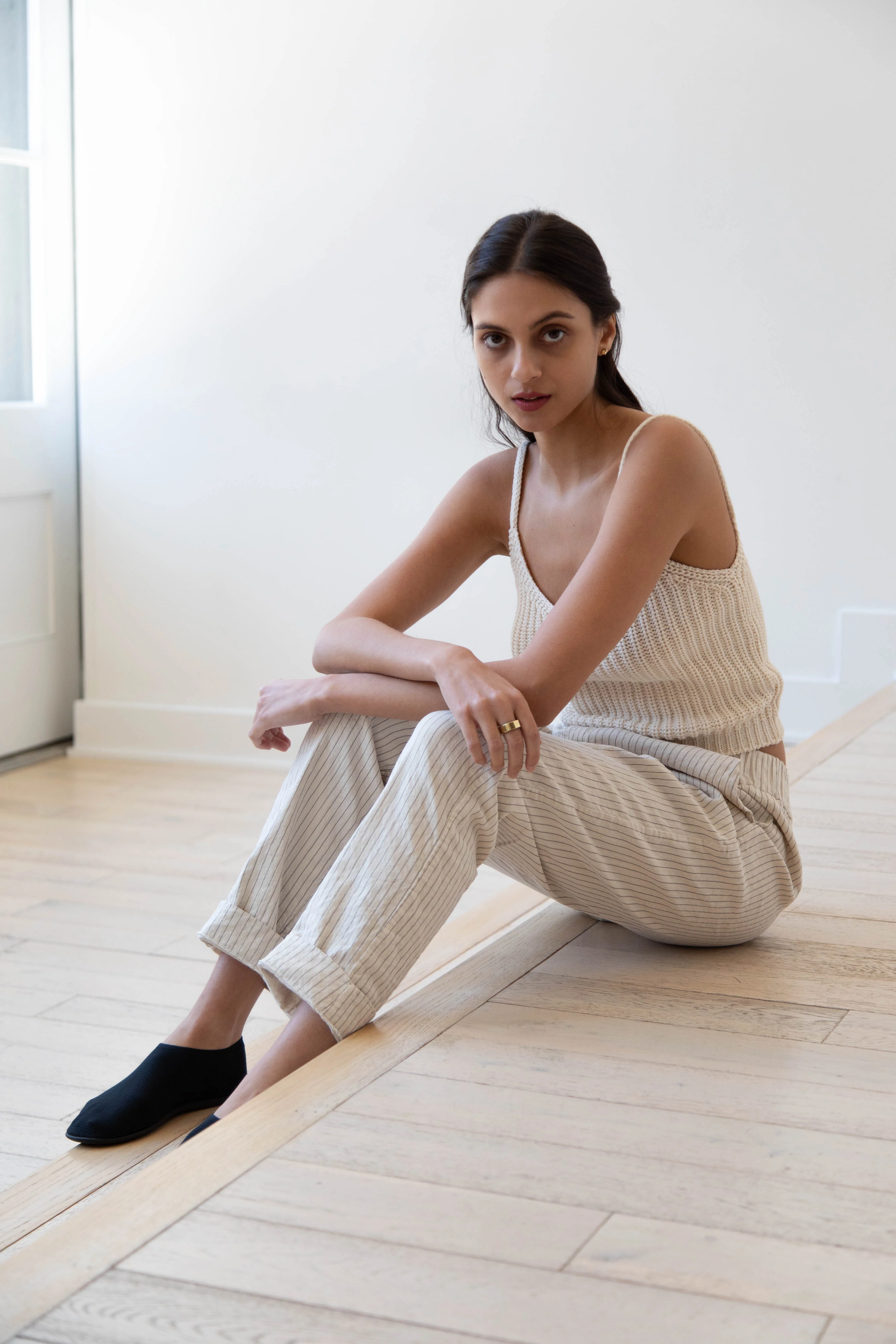 Album di Famiglia | Pinstripe Slim Trousers in Natural - Image 5