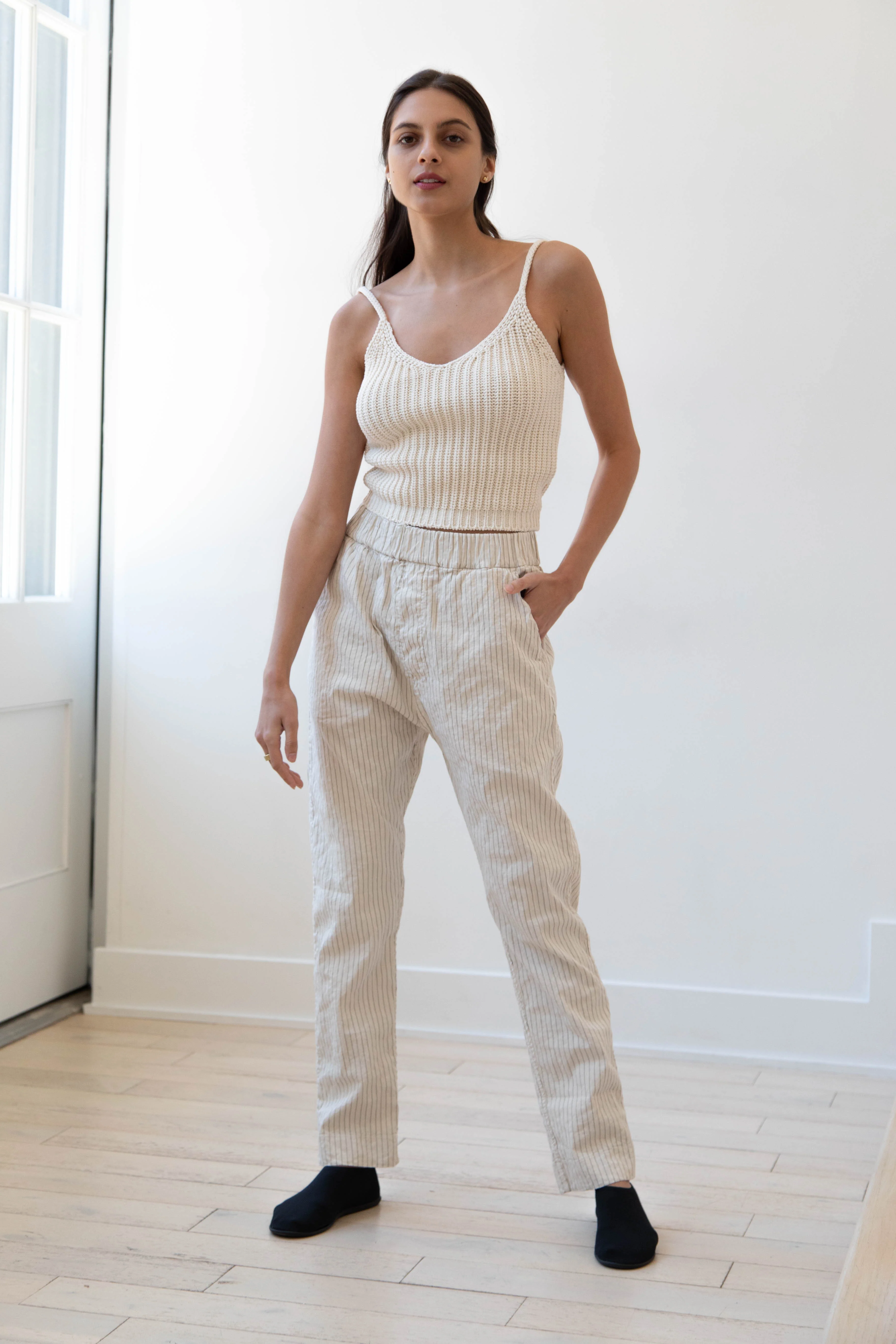 Album di Famiglia | Pinstripe Slim Trousers in Natural - Image 7