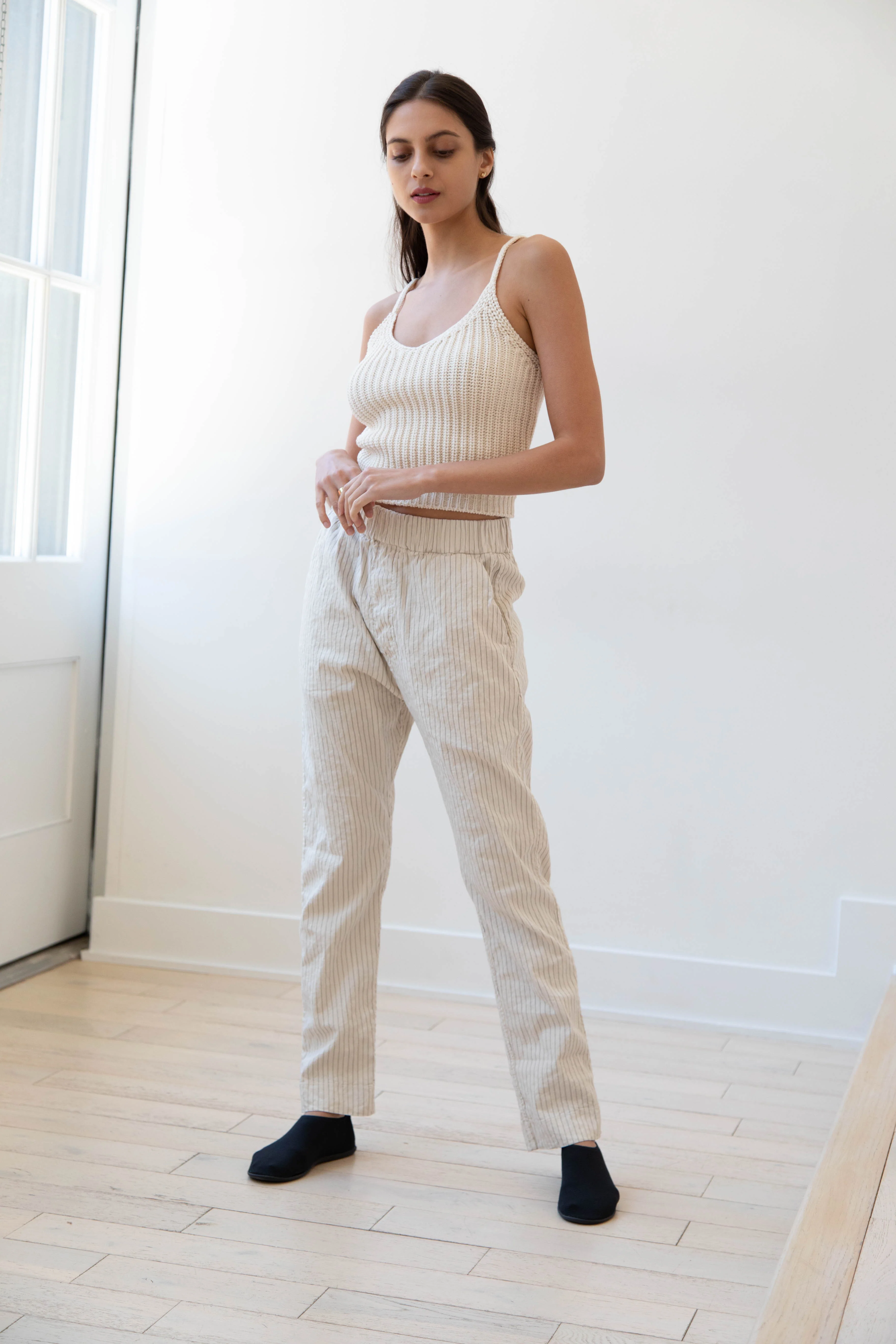 Album di Famiglia | Pinstripe Slim Trousers in Natural - Image 9