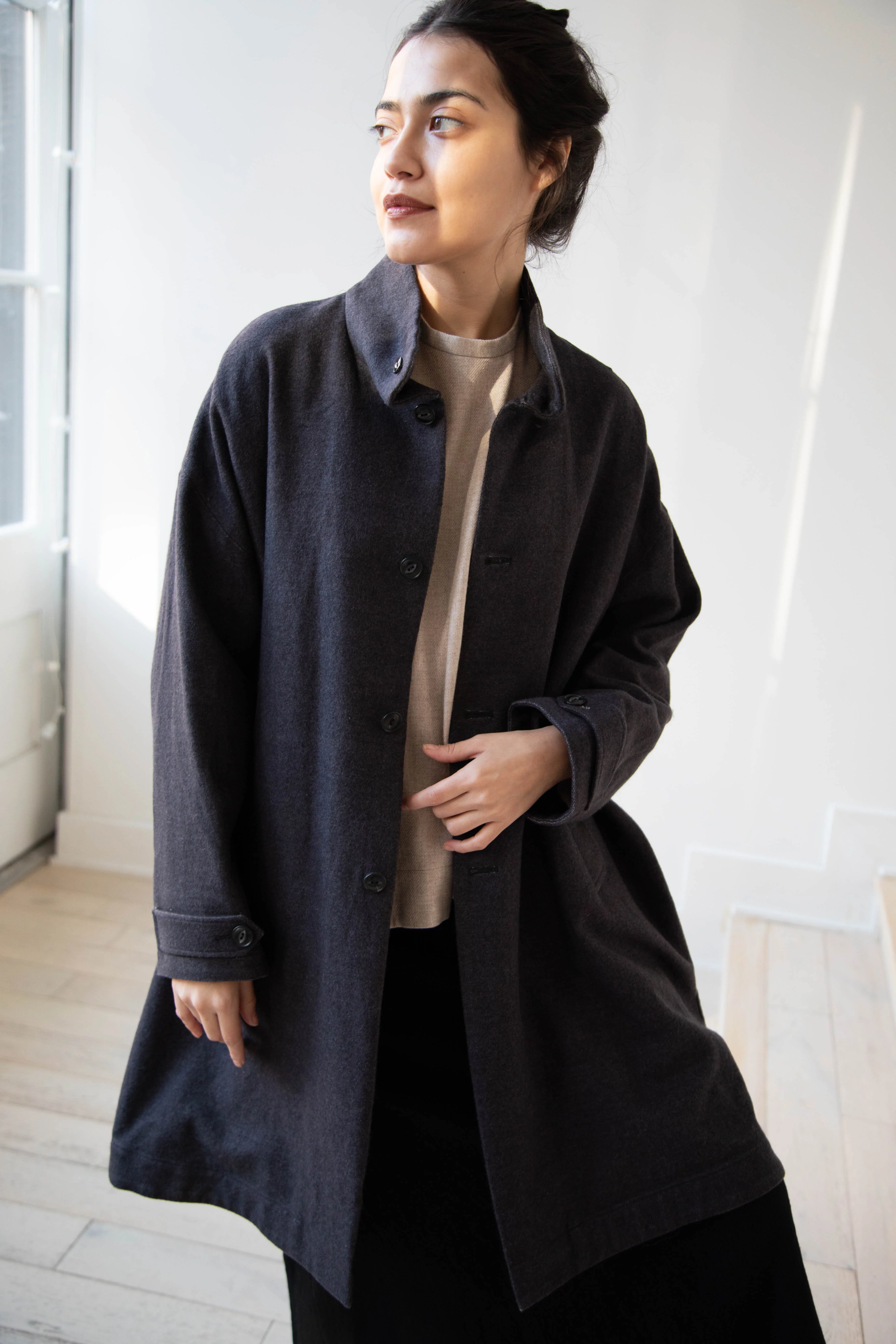 Arts & Science Band Collar Balloon Coat in Charcoal - Image 11