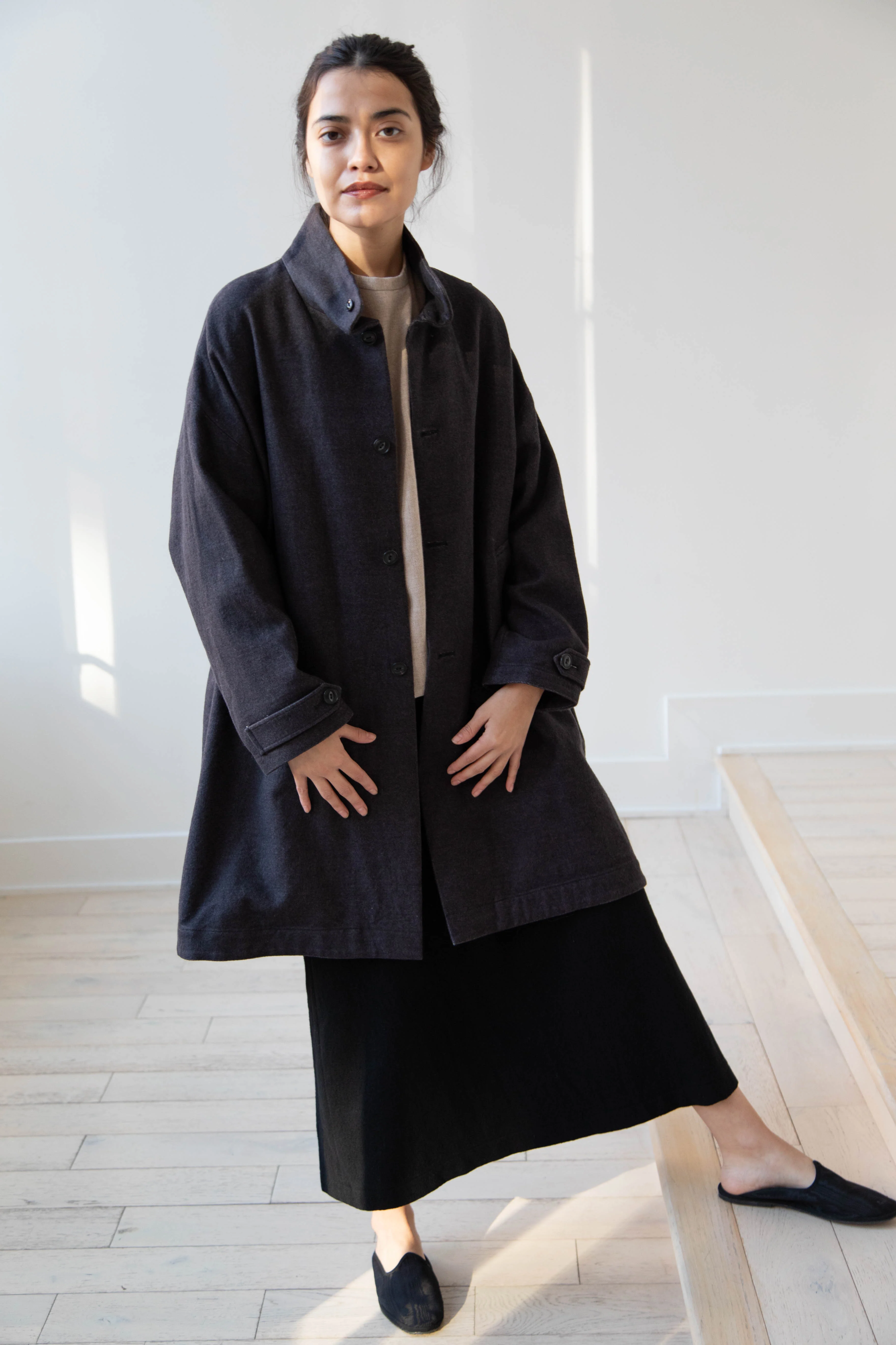 Arts & Science Band Collar Balloon Coat in Charcoal - Image 12