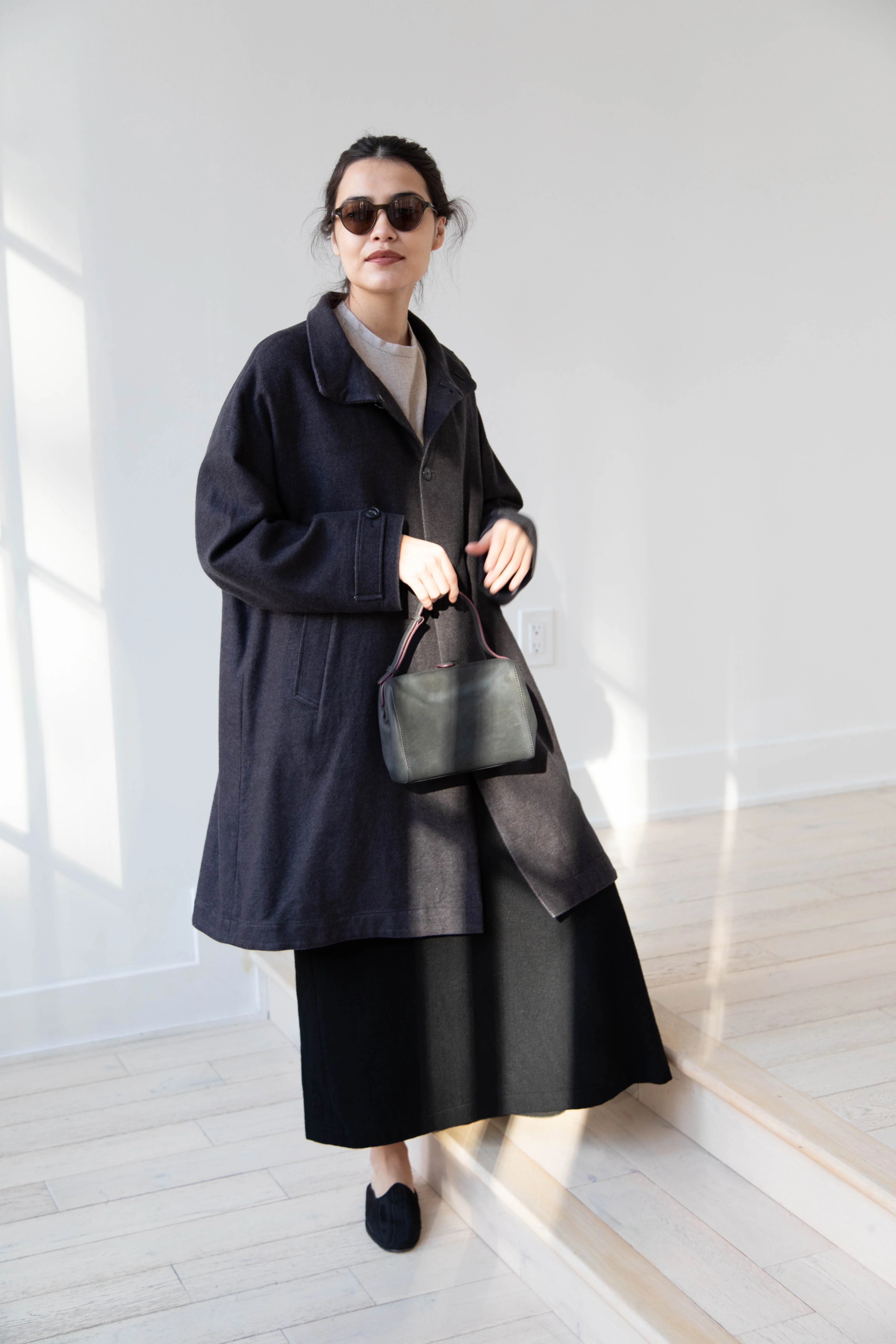 Arts & Science Band Collar Balloon Coat in Charcoal - Image 13