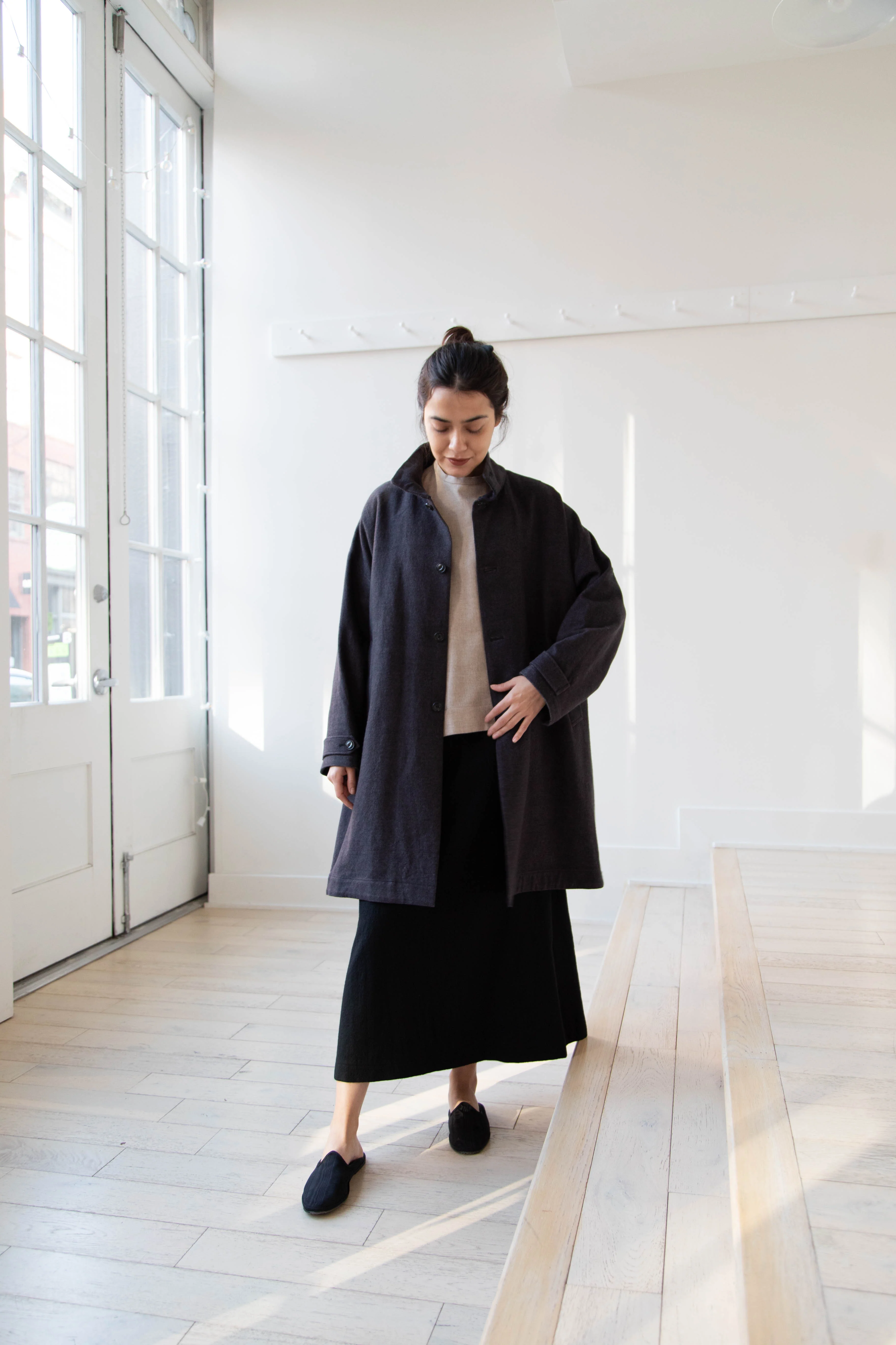 Arts & Science Band Collar Balloon Coat in Charcoal - Image 16