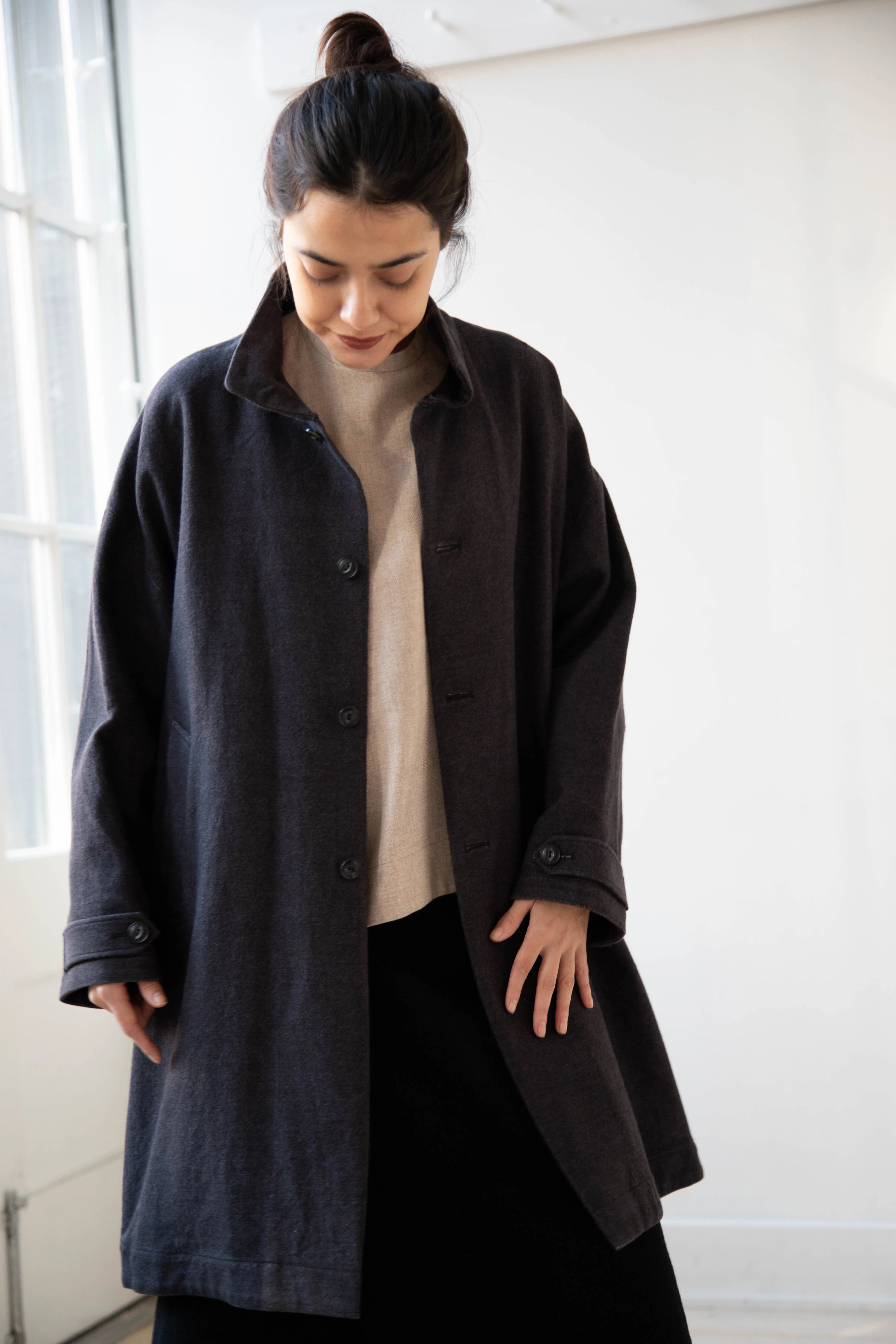 Arts & Science Band Collar Balloon Coat in Charcoal - Image 18