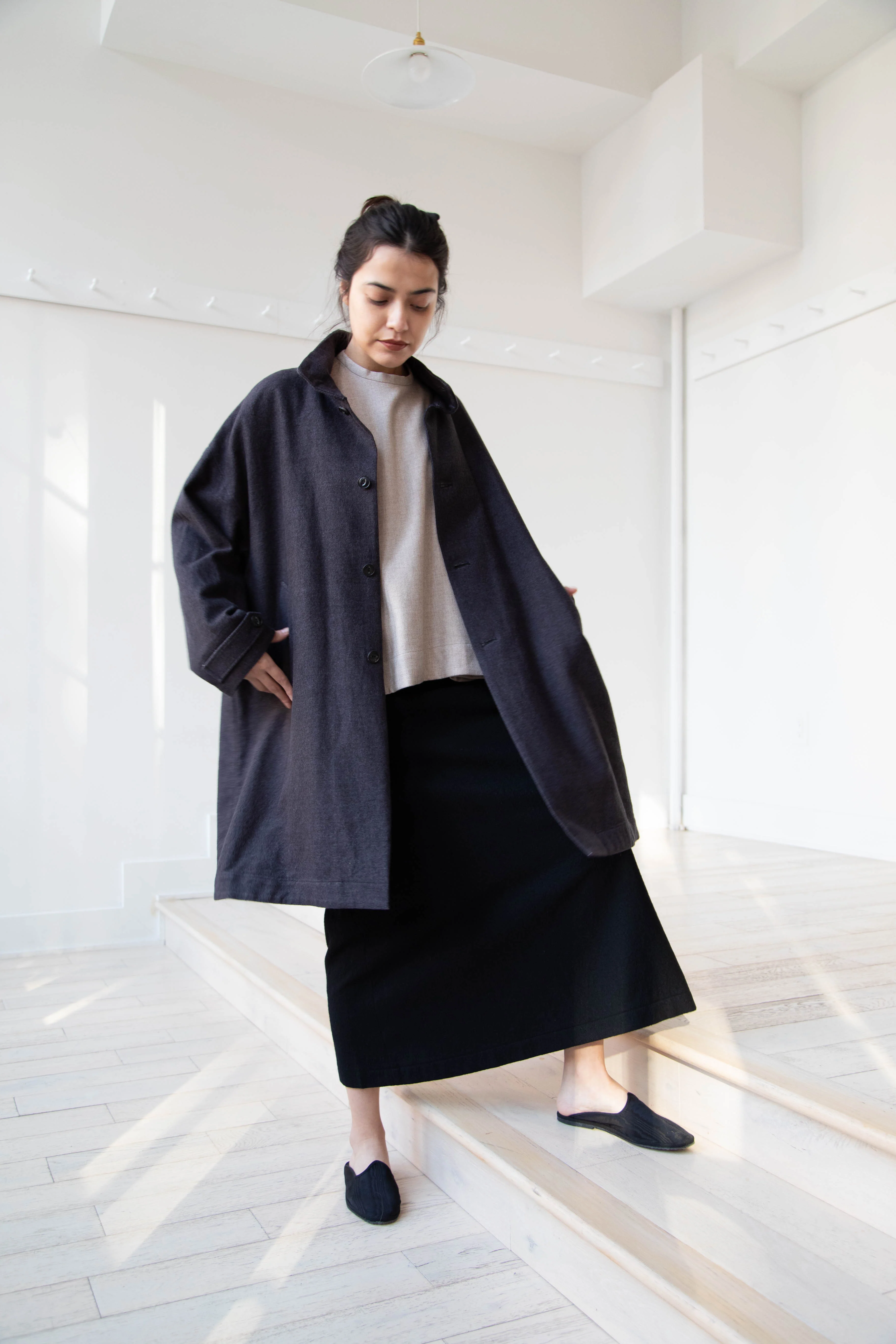 Arts & Science Band Collar Balloon Coat in Charcoal - Image 27