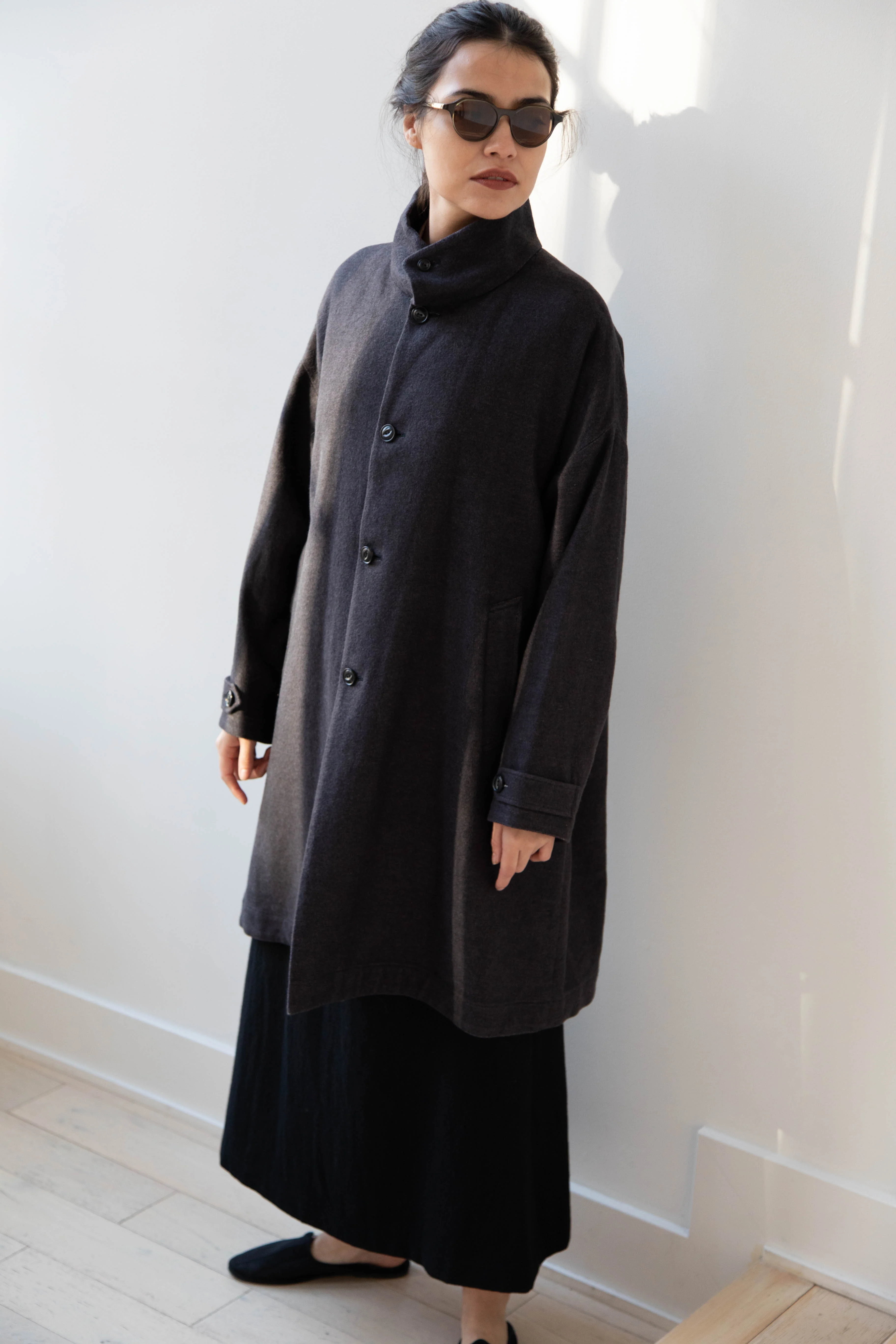 Arts & Science Band Collar Balloon Coat in Charcoal - Image 30