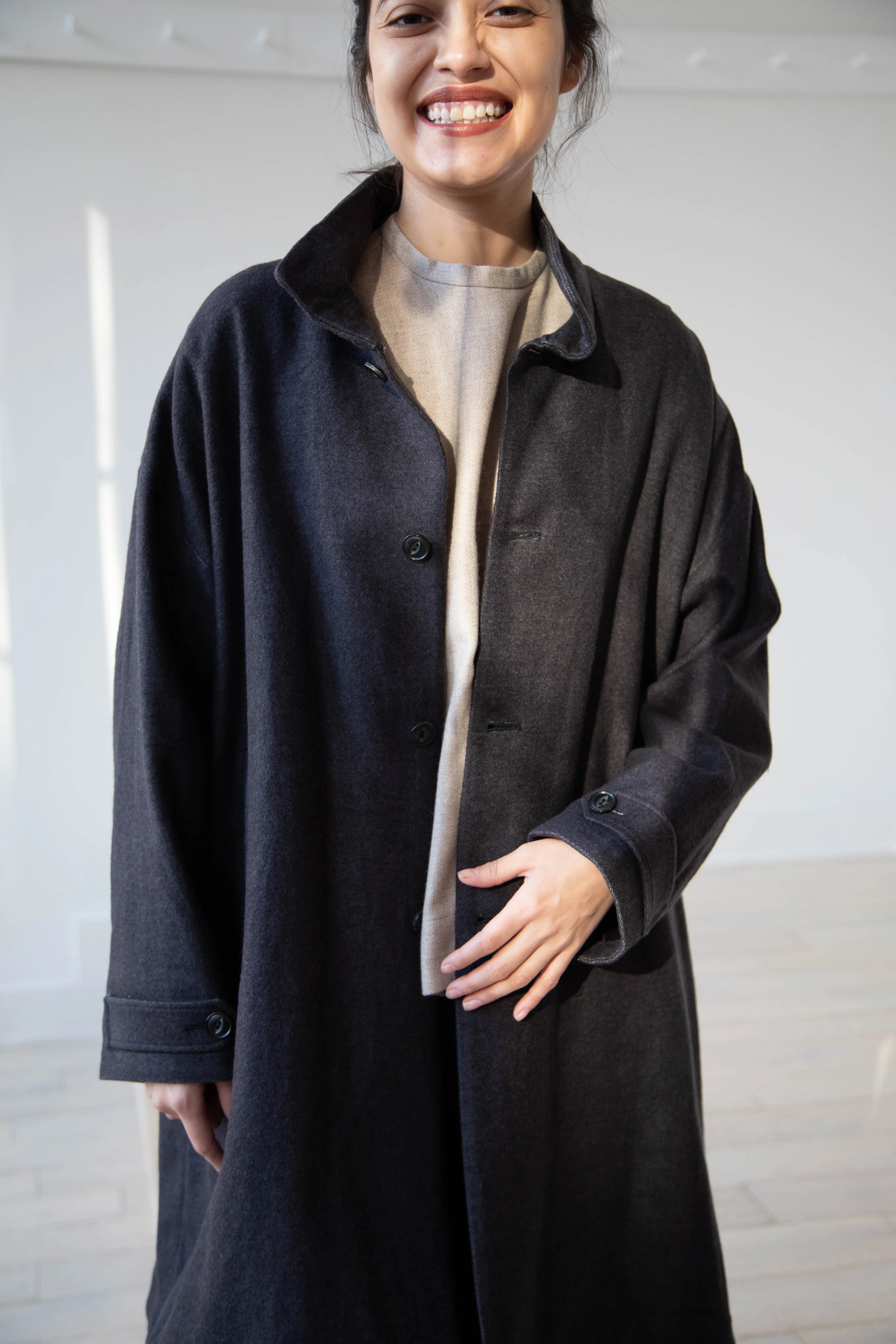Arts & Science Band Collar Balloon Coat in Charcoal - Image 33