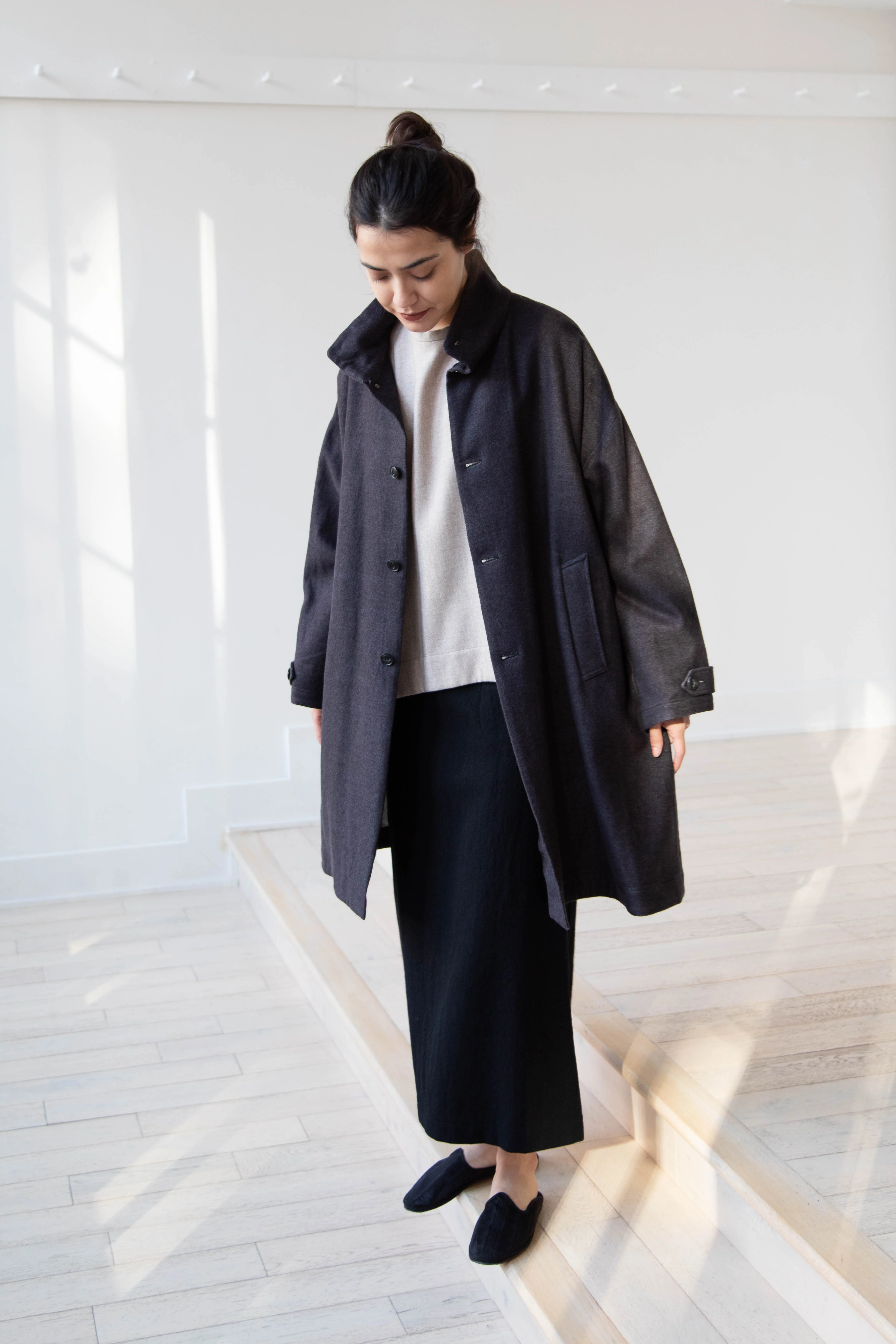 Arts & Science Band Collar Balloon Coat in Charcoal - Image 34