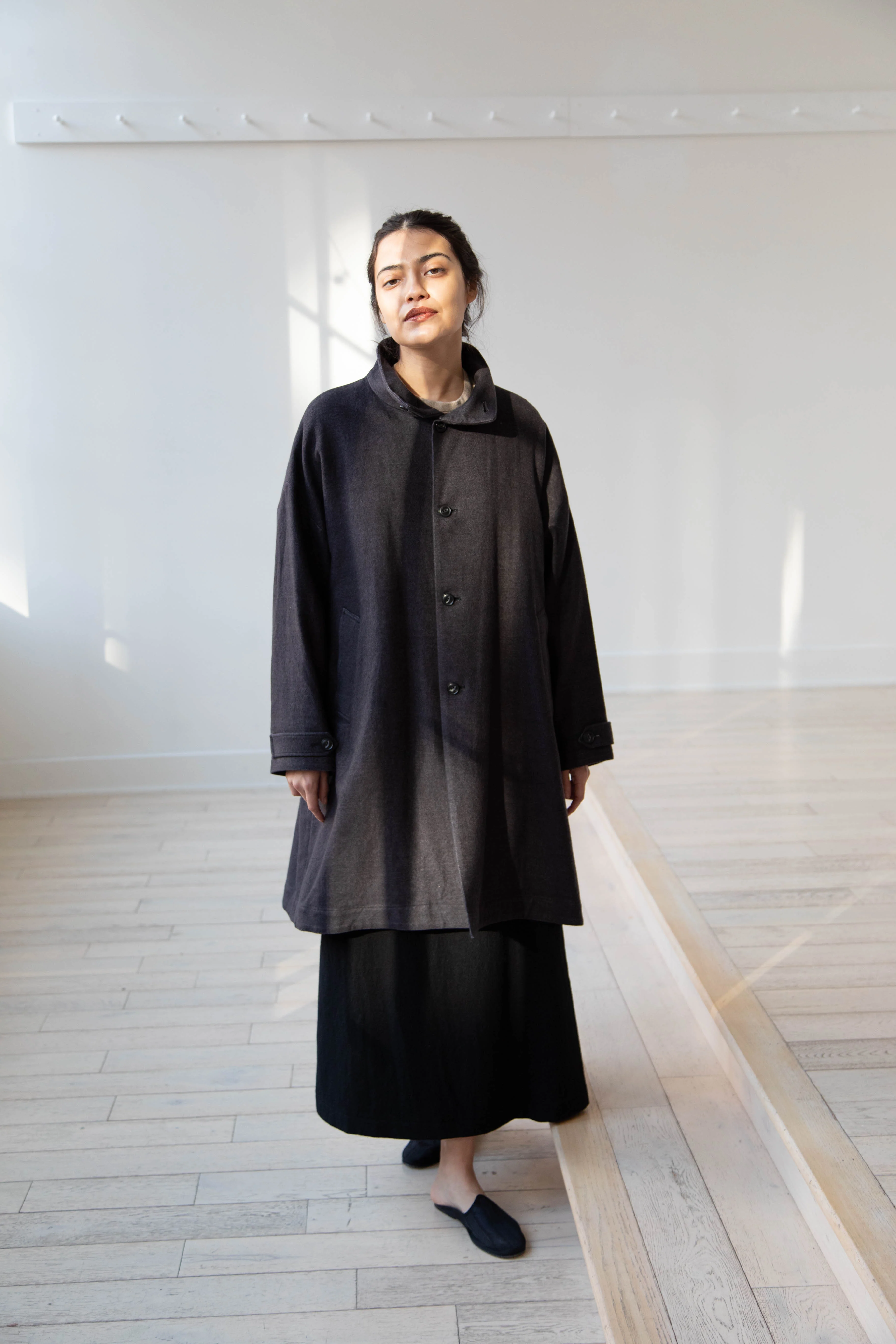 Arts & Science Band Collar Balloon Coat in Charcoal - Image 37