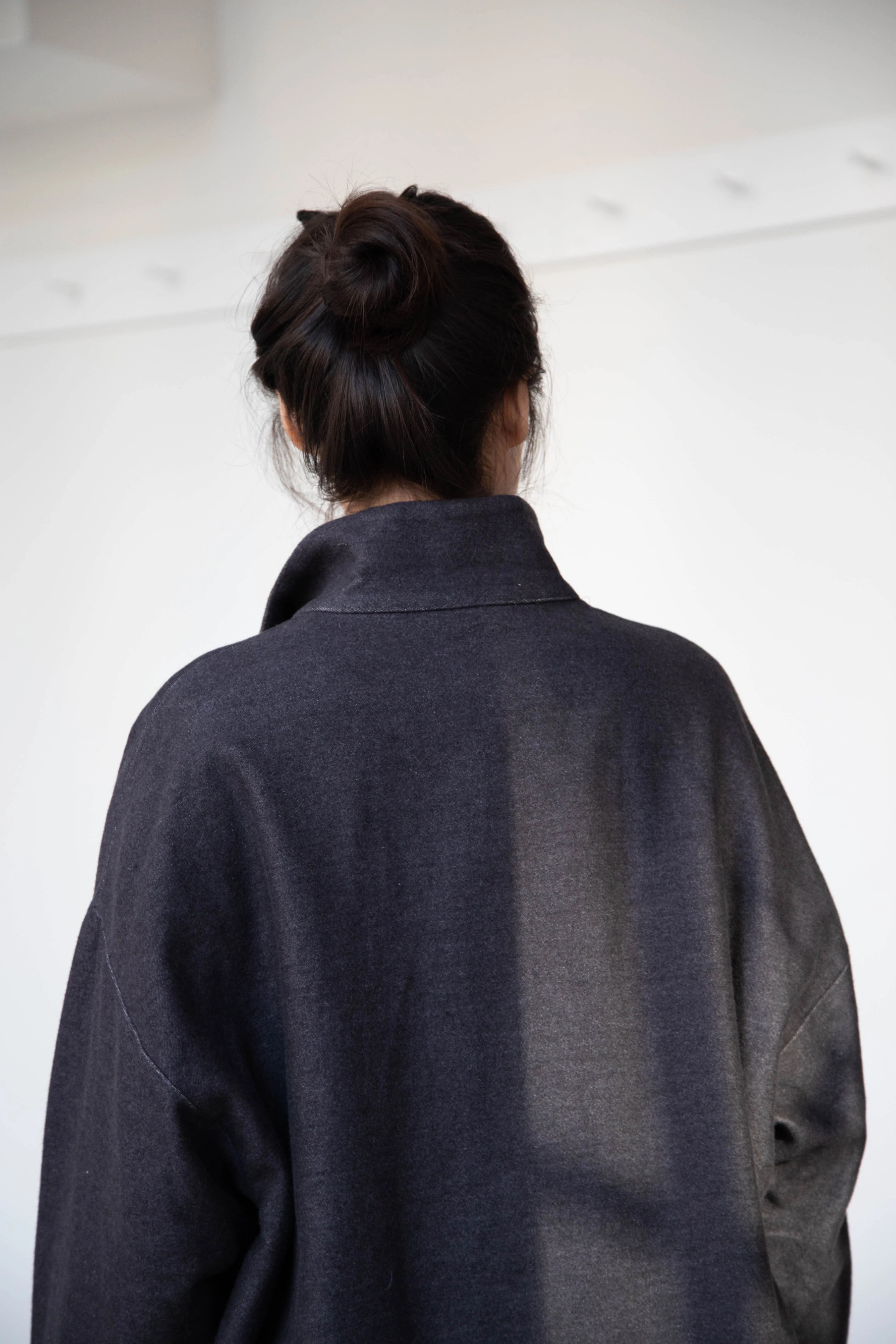 Arts & Science Band Collar Balloon Coat in Charcoal - Image 41