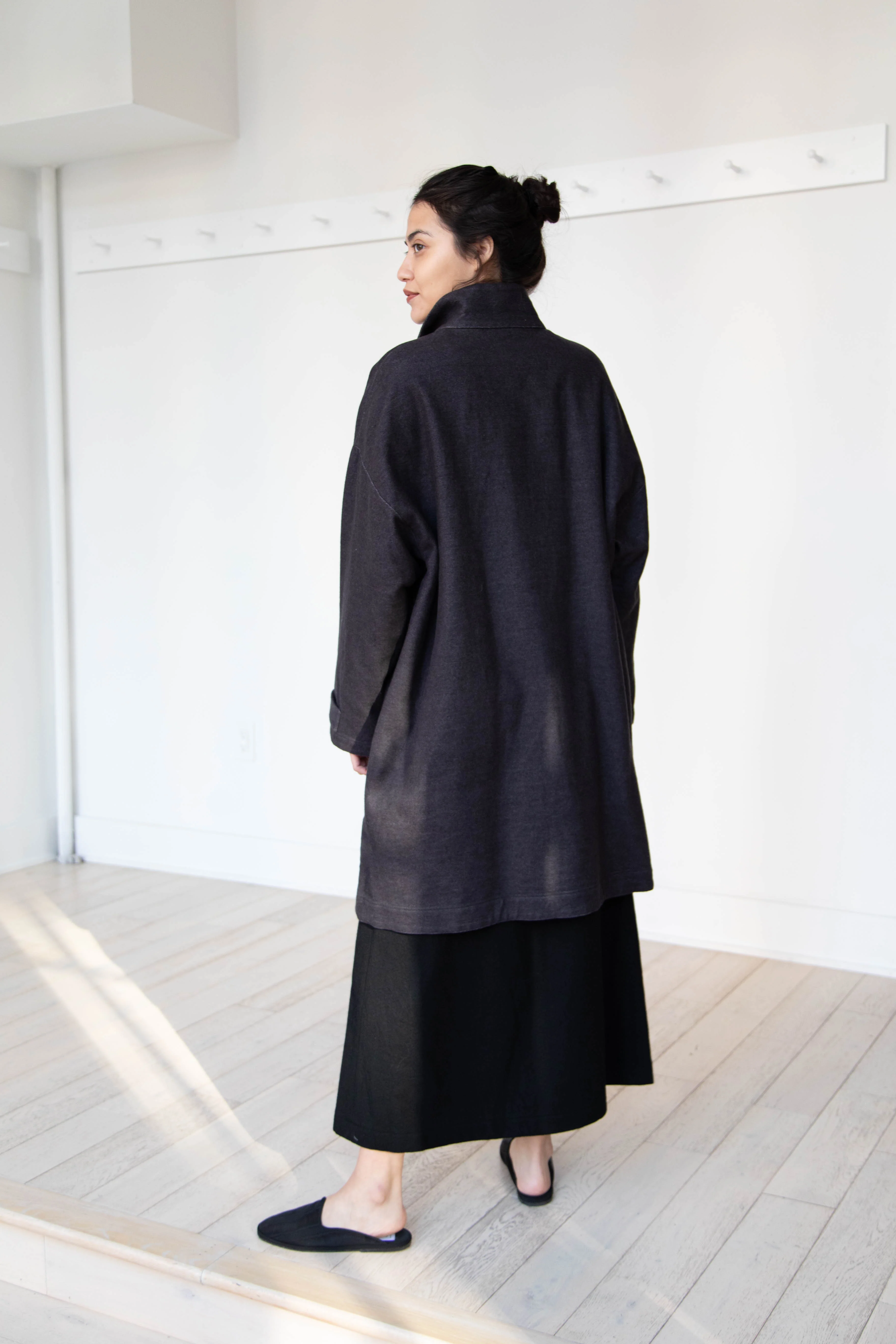 Arts & Science Band Collar Balloon Coat in Charcoal - Image 42