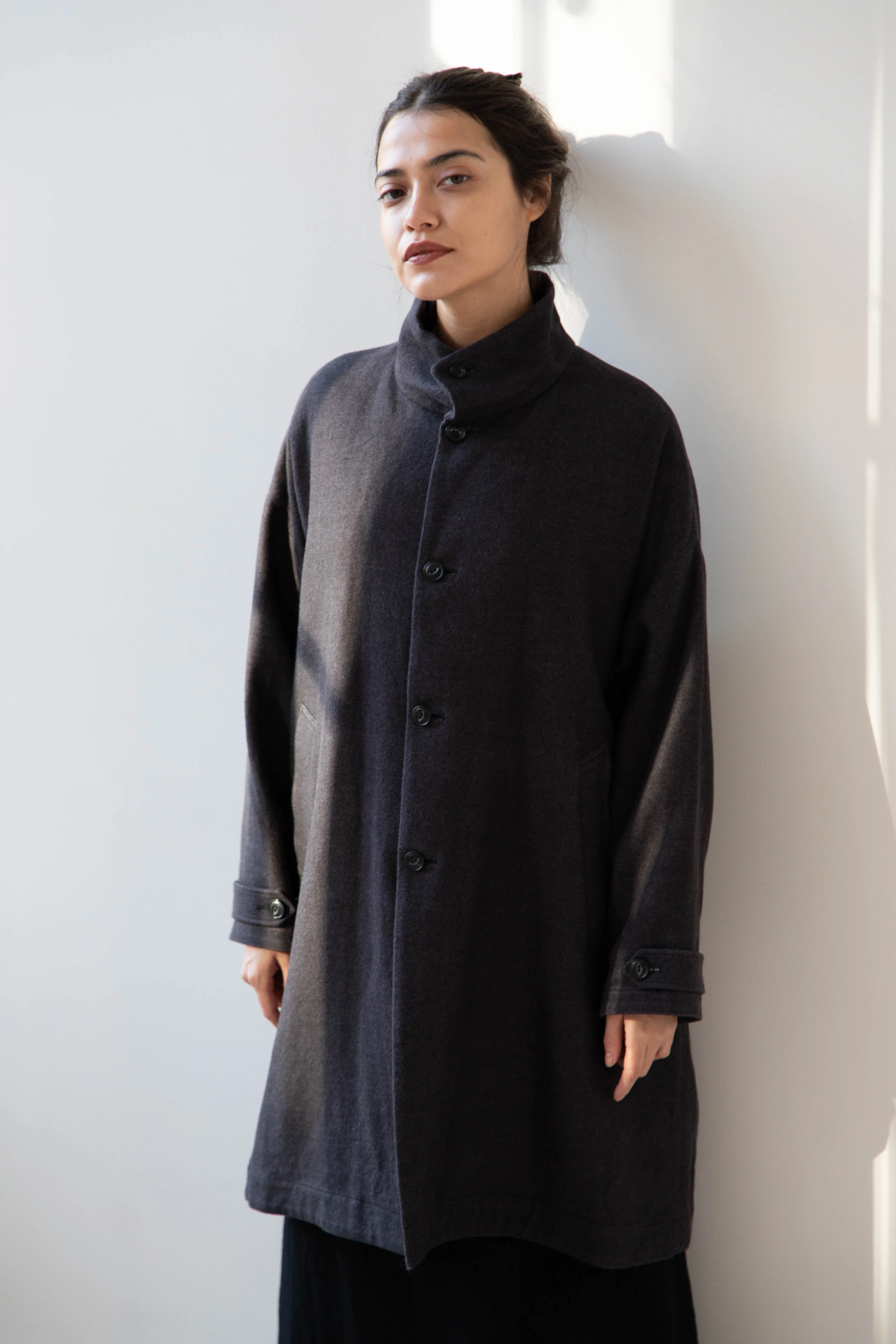 Arts & Science Band Collar Balloon Coat in Charcoal - Image 50