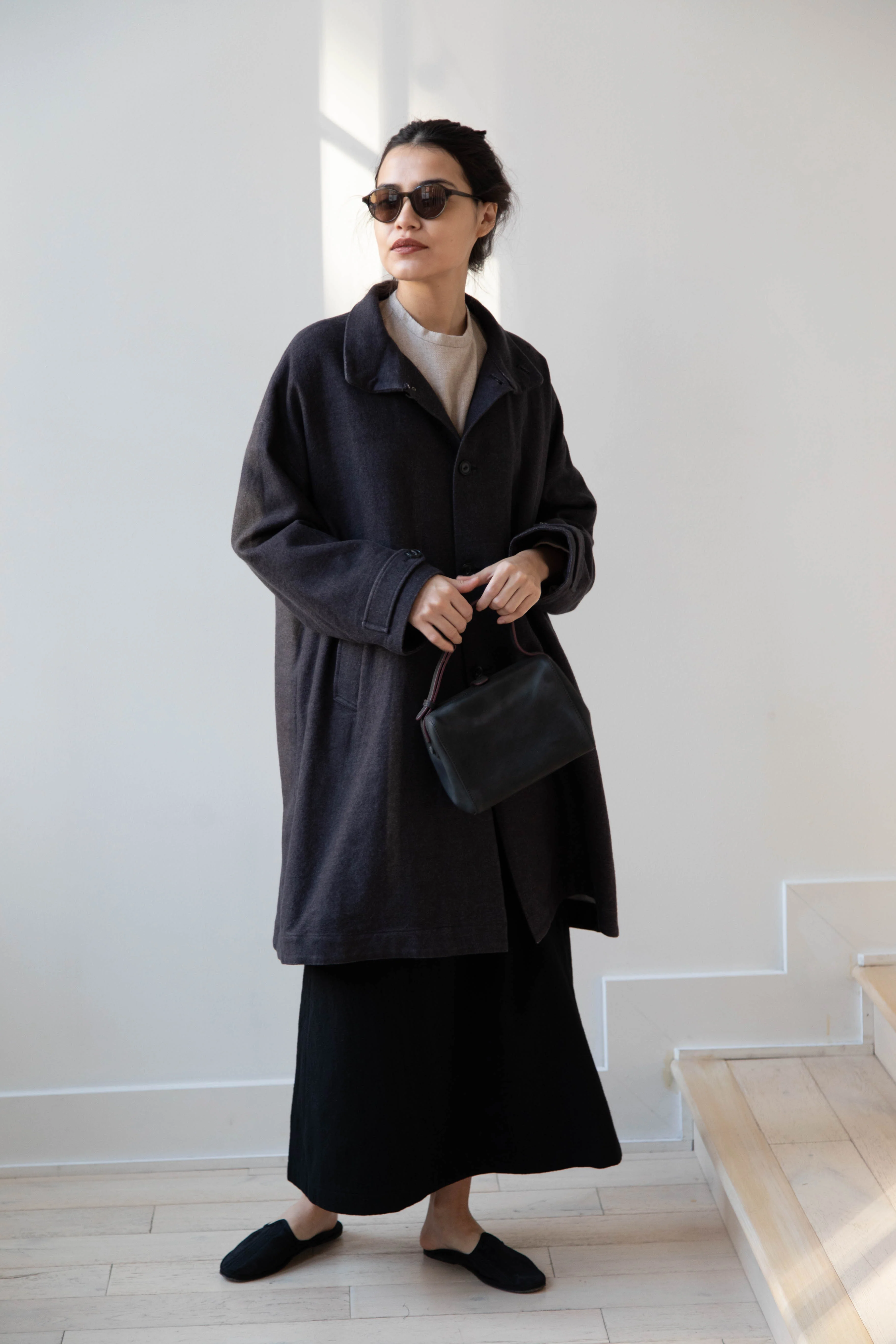 Arts & Science Band Collar Balloon Coat in Charcoal - Image 58