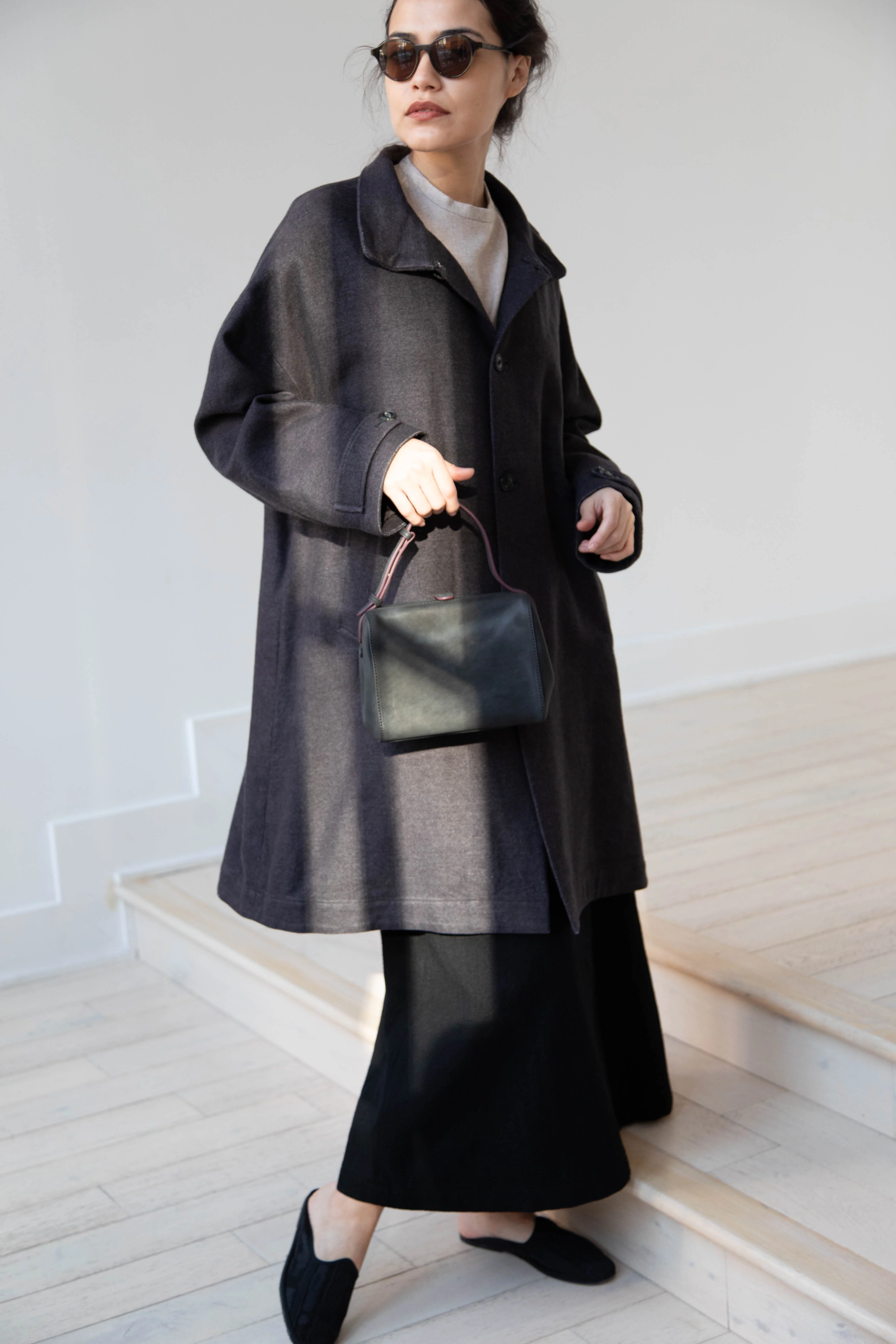 Arts & Science Band Collar Balloon Coat in Charcoal - Image 62