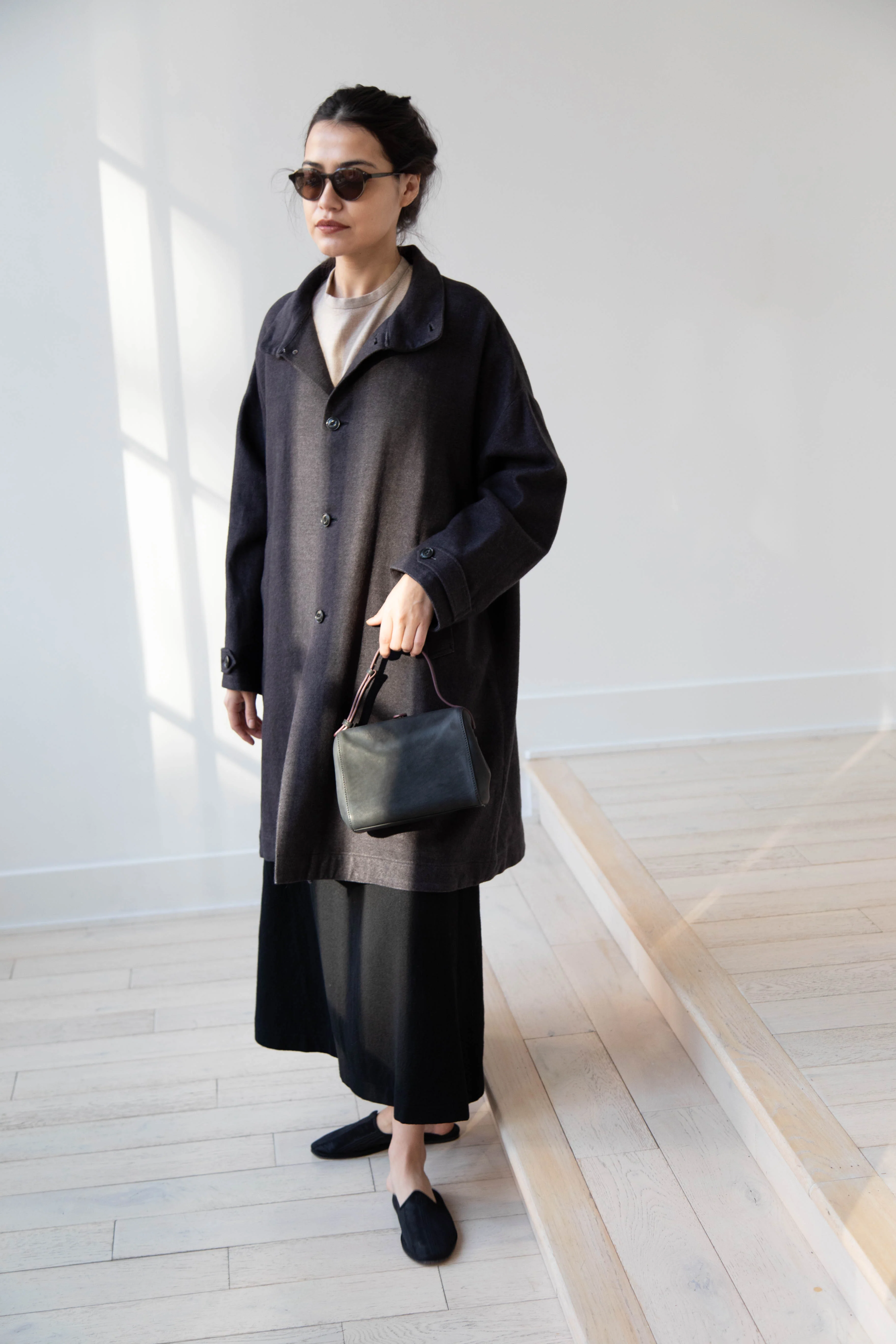 Arts & Science Band Collar Balloon Coat in Charcoal - Image 63