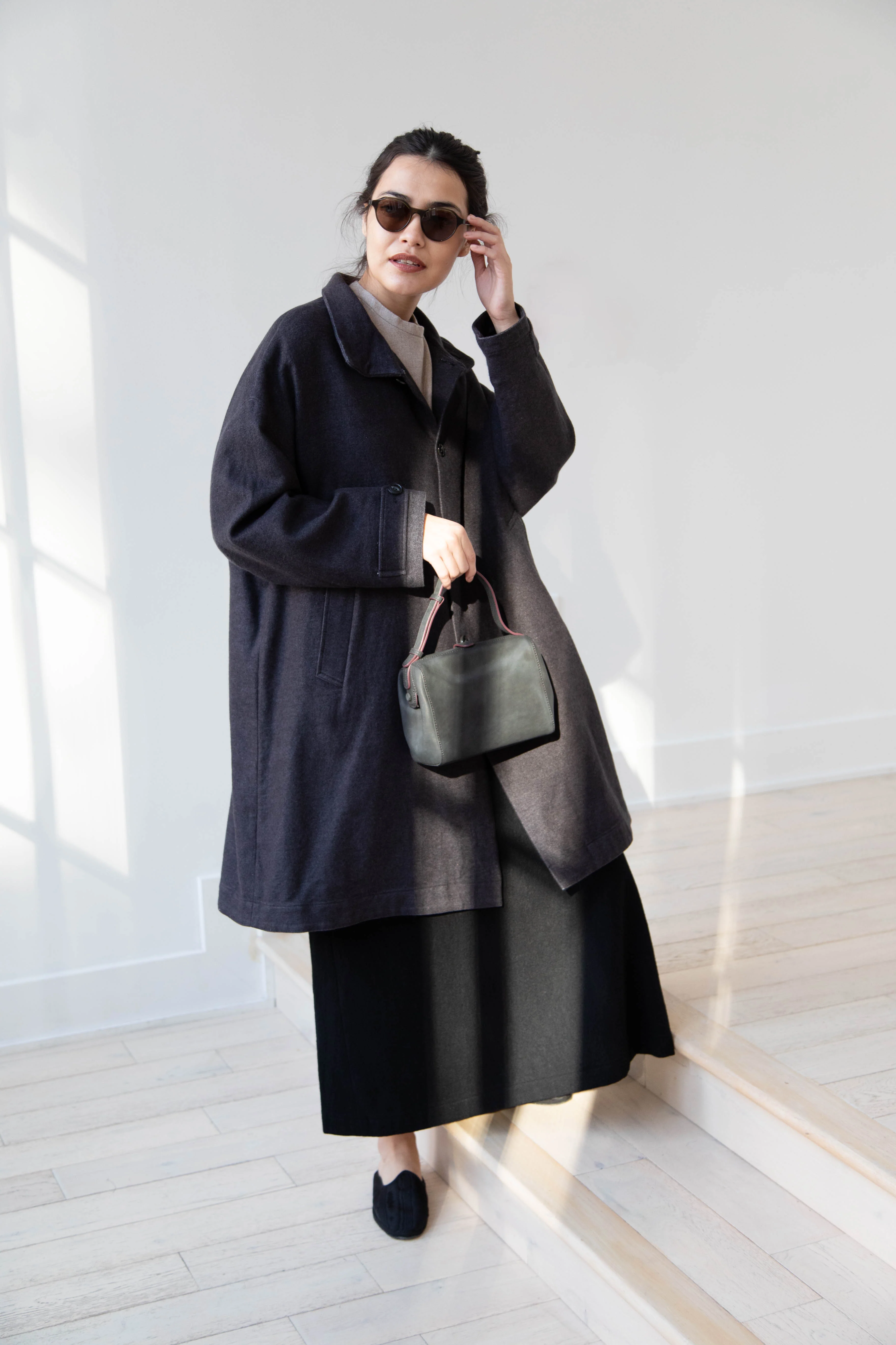 Arts & Science Band Collar Balloon Coat in Charcoal - Image 66