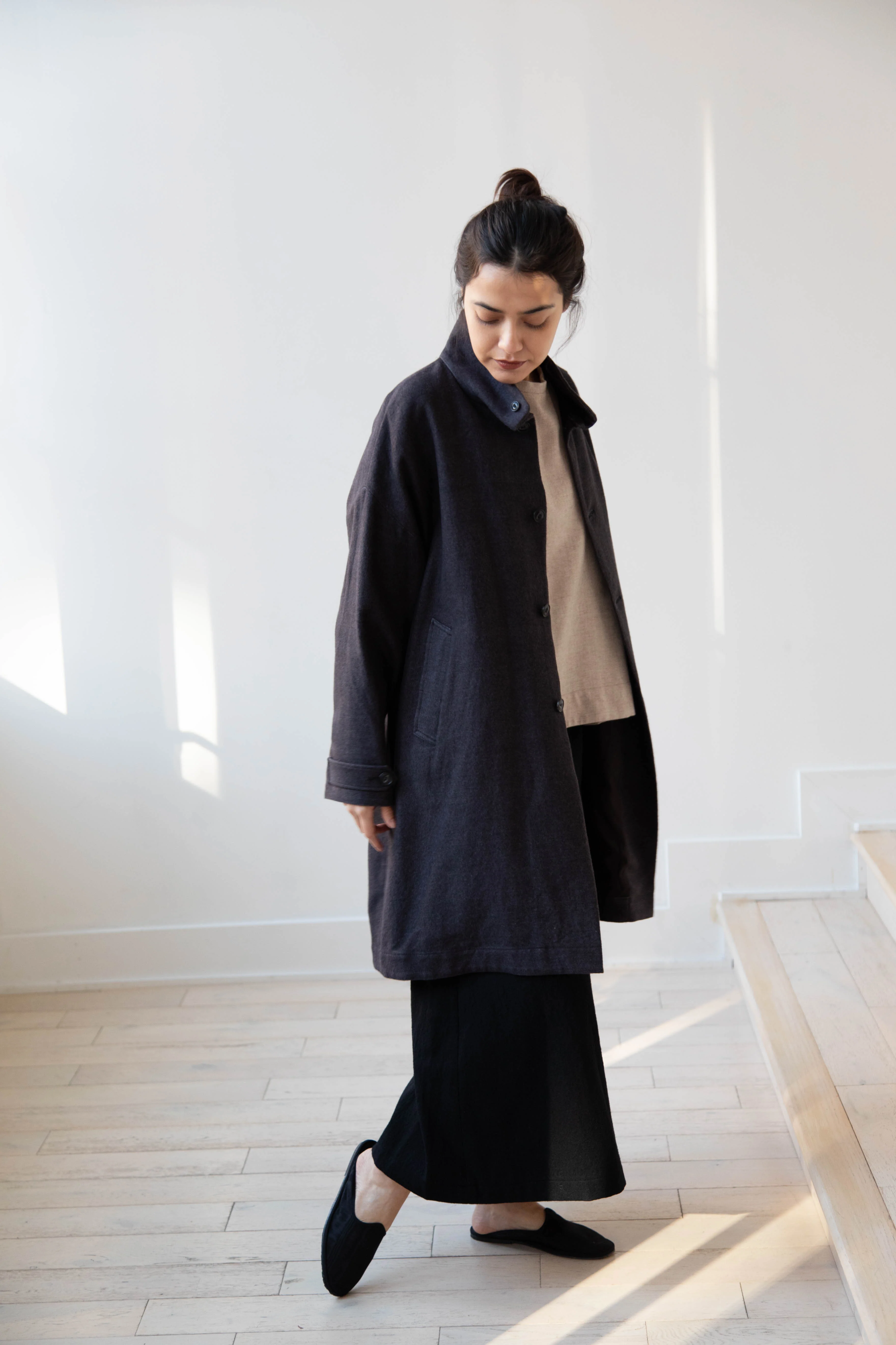 Arts & Science Band Collar Balloon Coat in Charcoal - Image 8