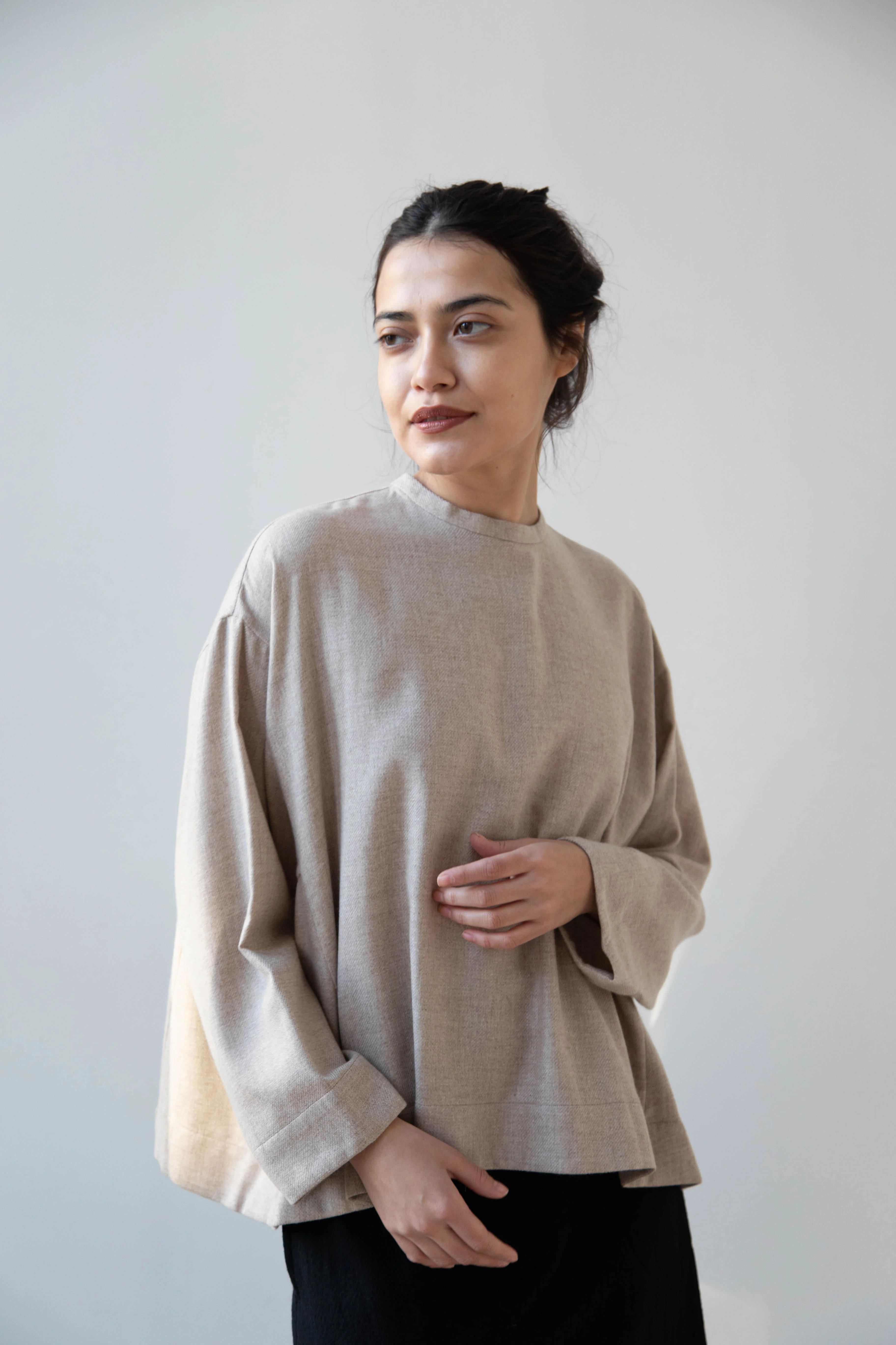 Arts & Science Tent Top in Taupe Cashmere Silk - Image 4