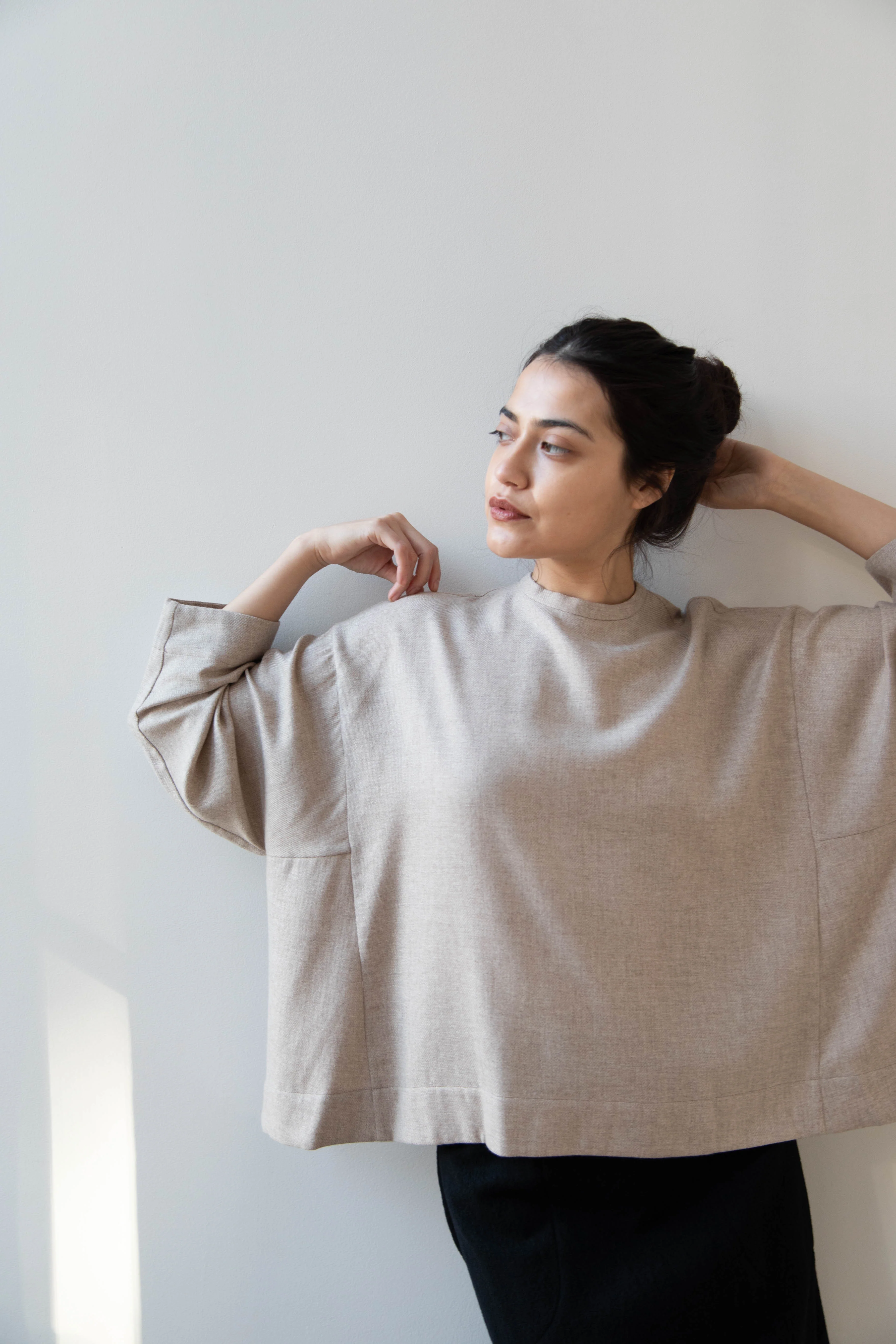 Arts & Science Tent Top in Taupe Cashmere Silk - Image 9