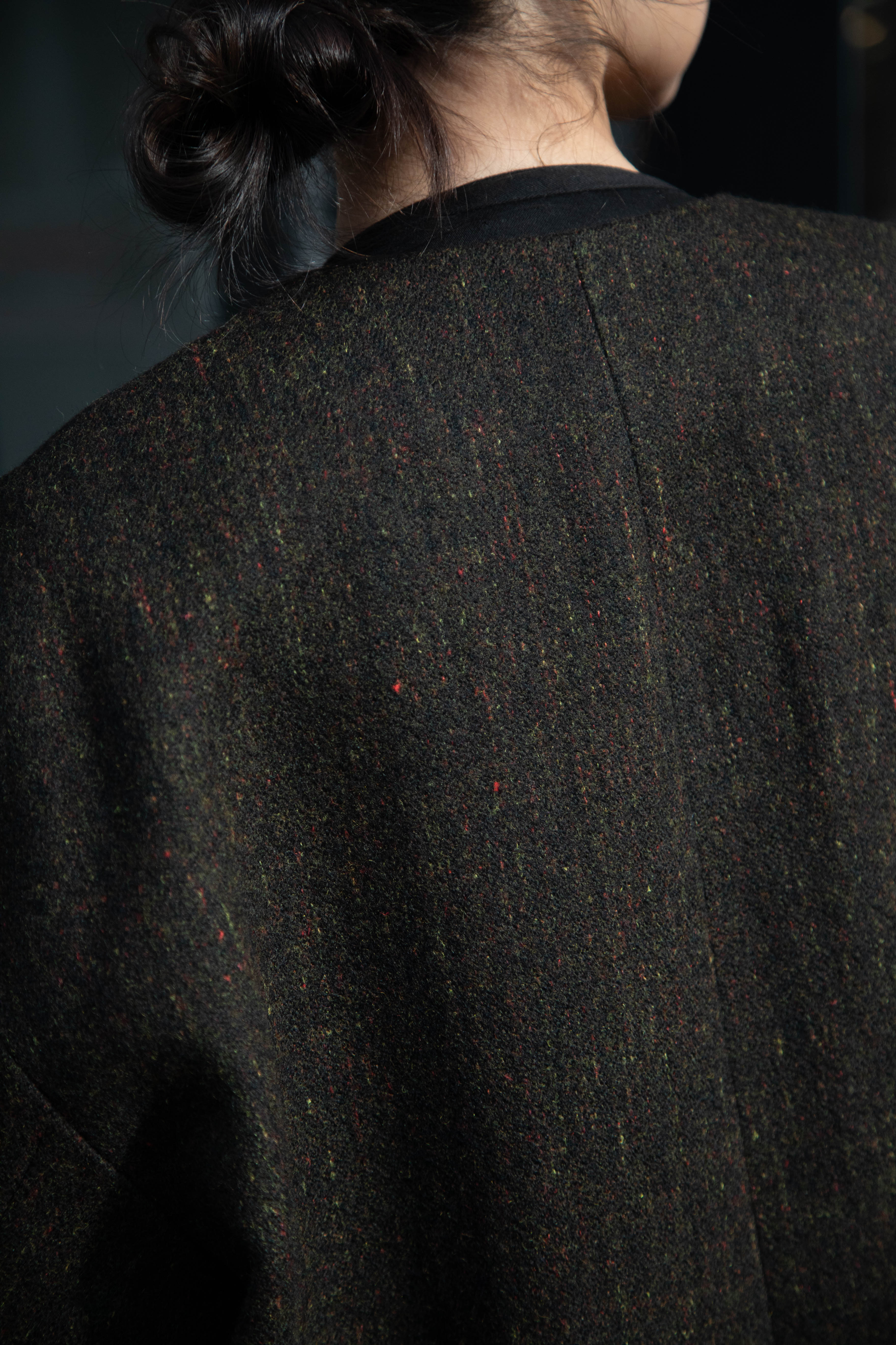 Arts & Science Tweed V-Neck Long Coat in Moss - Image 14