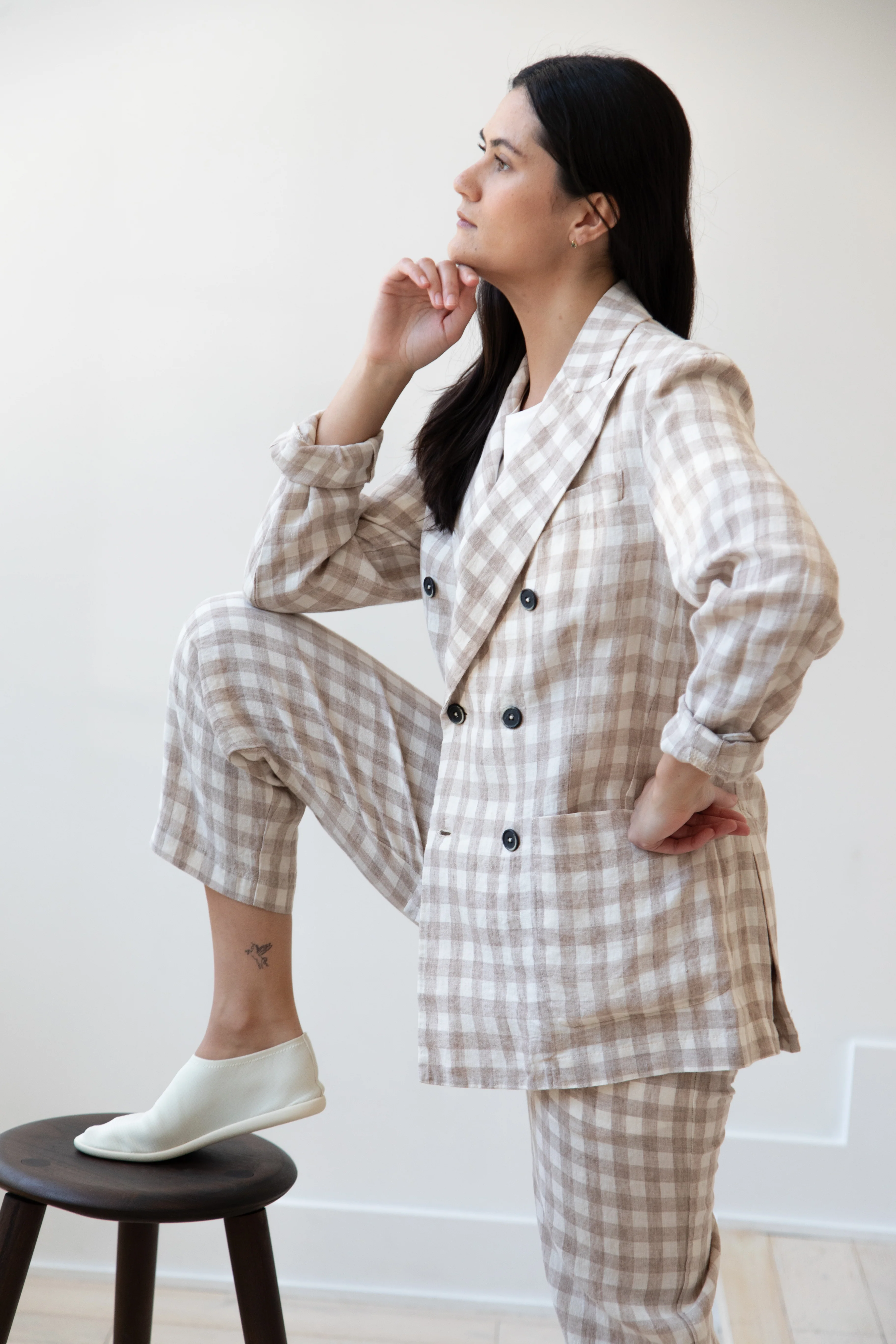 Barena Venezia | Double Breasted Blazer in Cream Check - Image 34