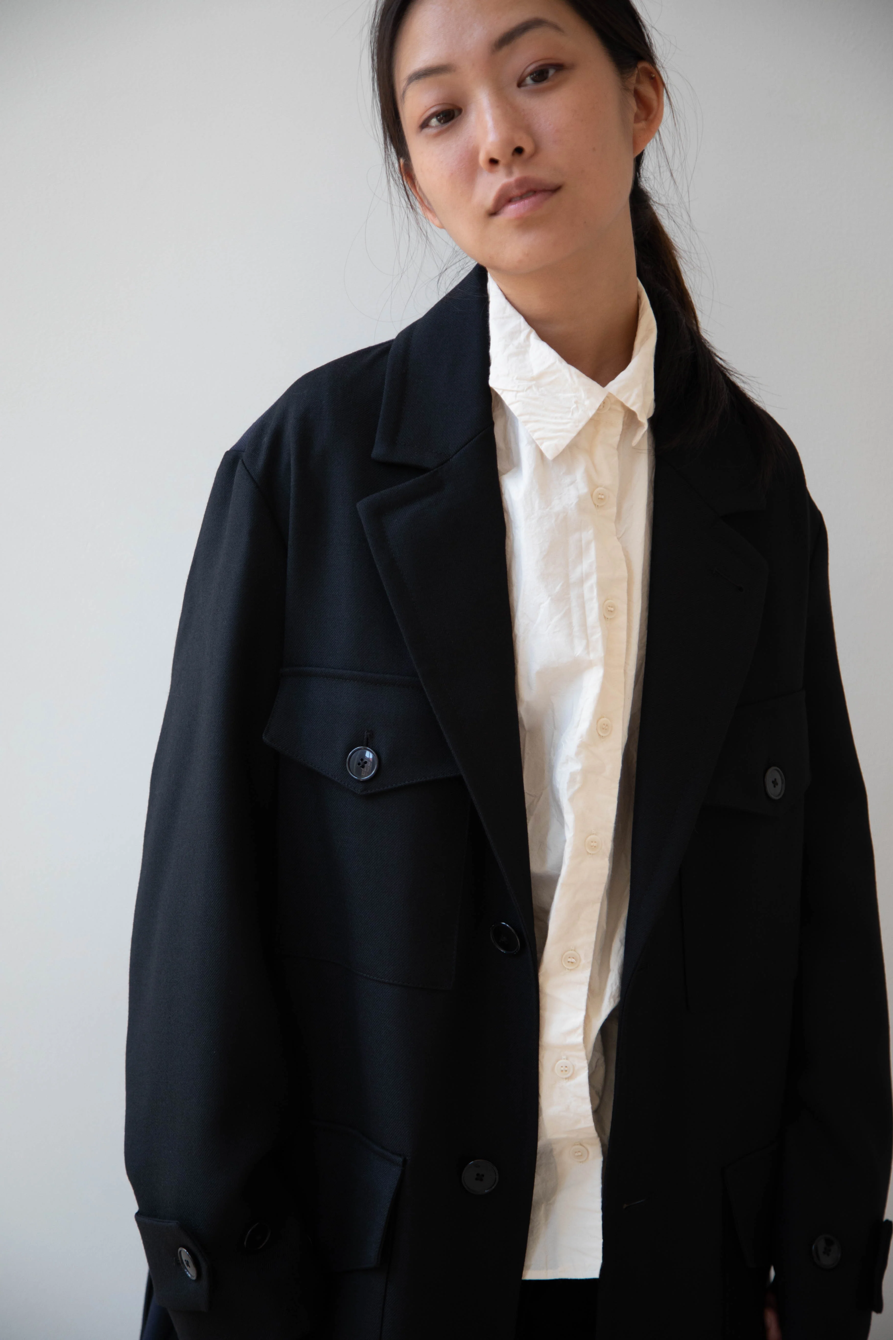 Barena Venezia Zanette Wool Coat in Black & Navy - Image 12