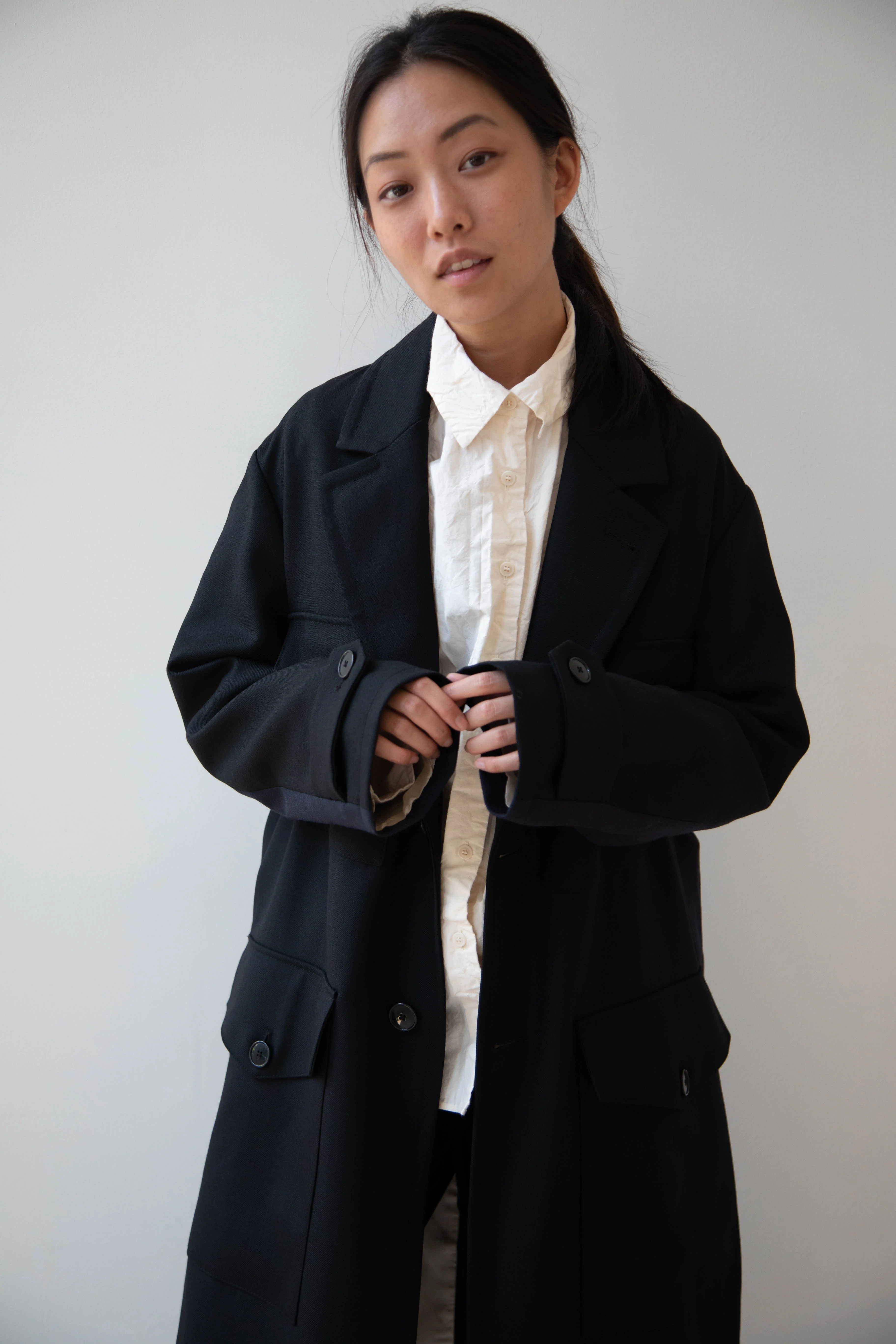 Barena Venezia Zanette Wool Coat in Black & Navy - Image 13