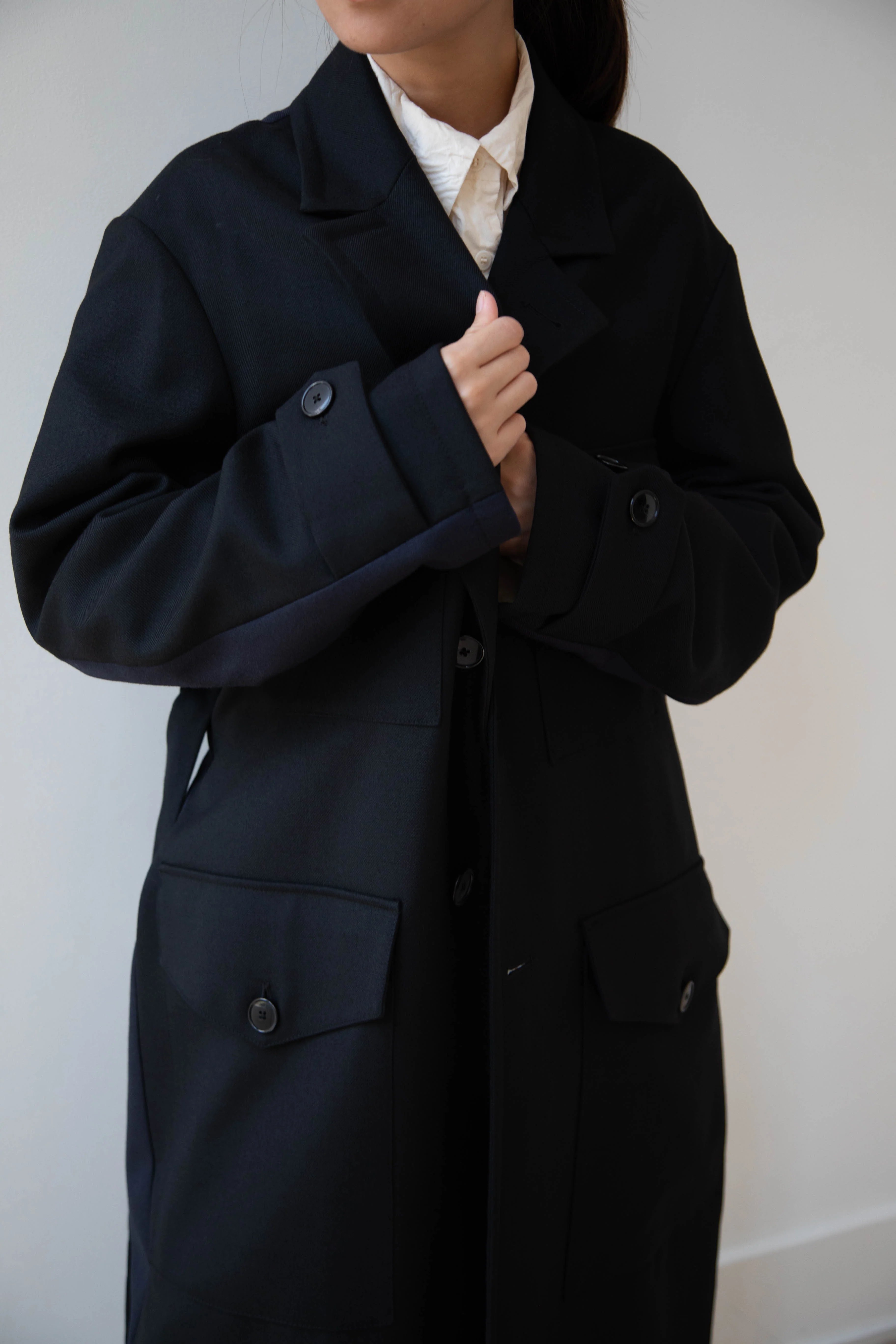Barena Venezia Zanette Wool Coat in Black & Navy - Image 23