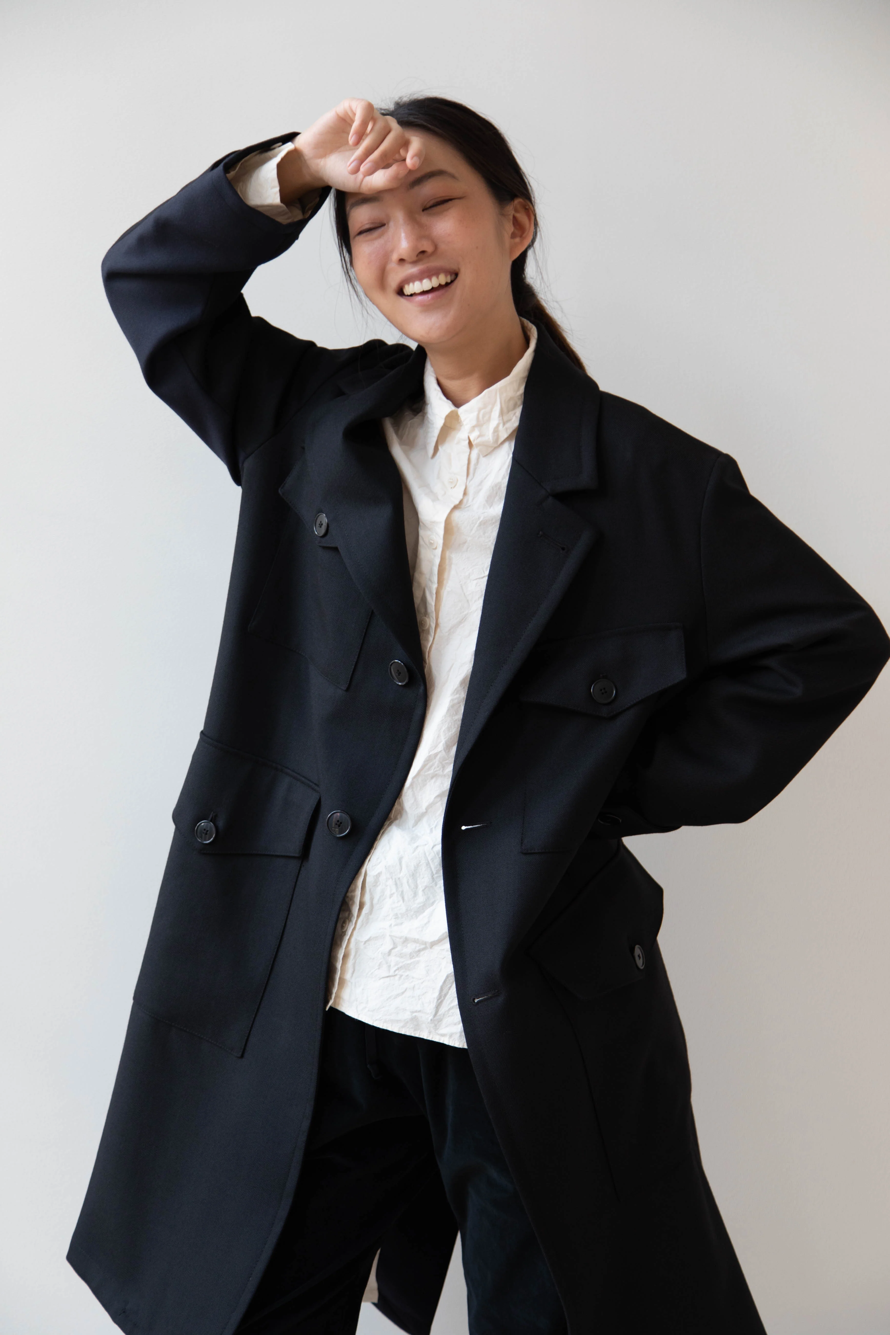 Barena Venezia Zanette Wool Coat in Black & Navy - Image 26