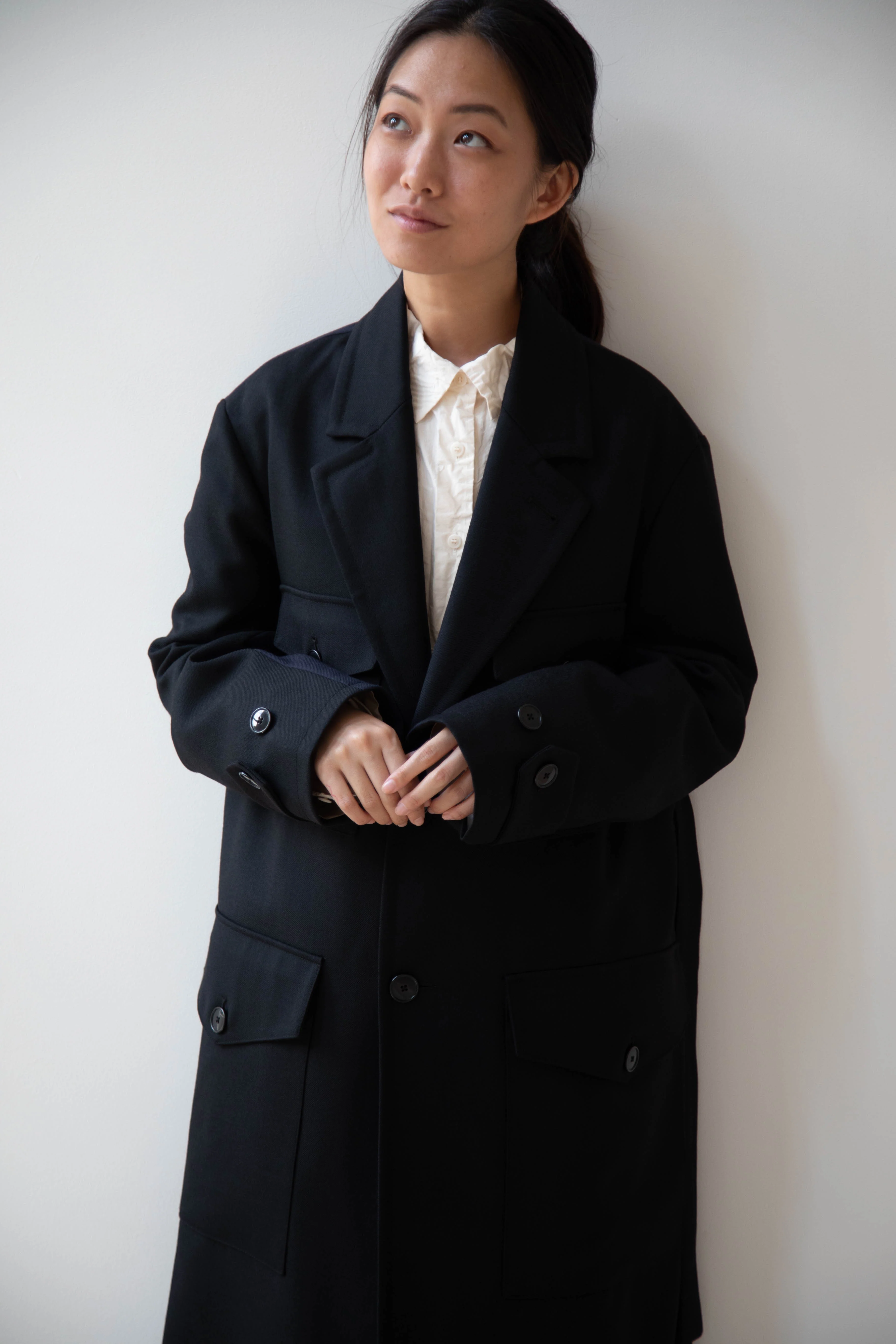 Barena Venezia Zanette Wool Coat in Black & Navy - Image 3