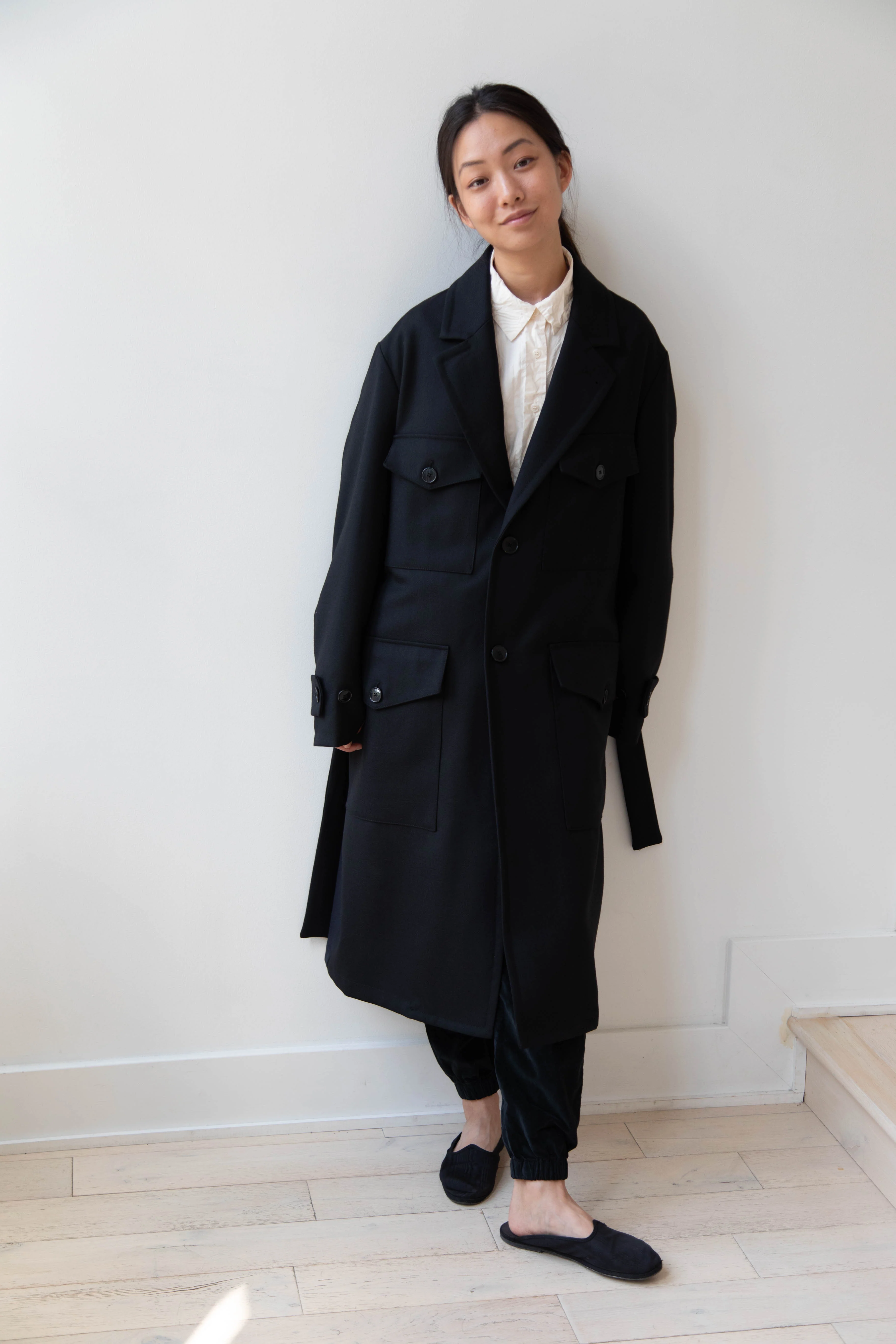 Barena Venezia Zanette Wool Coat in Black & Navy - Image 37