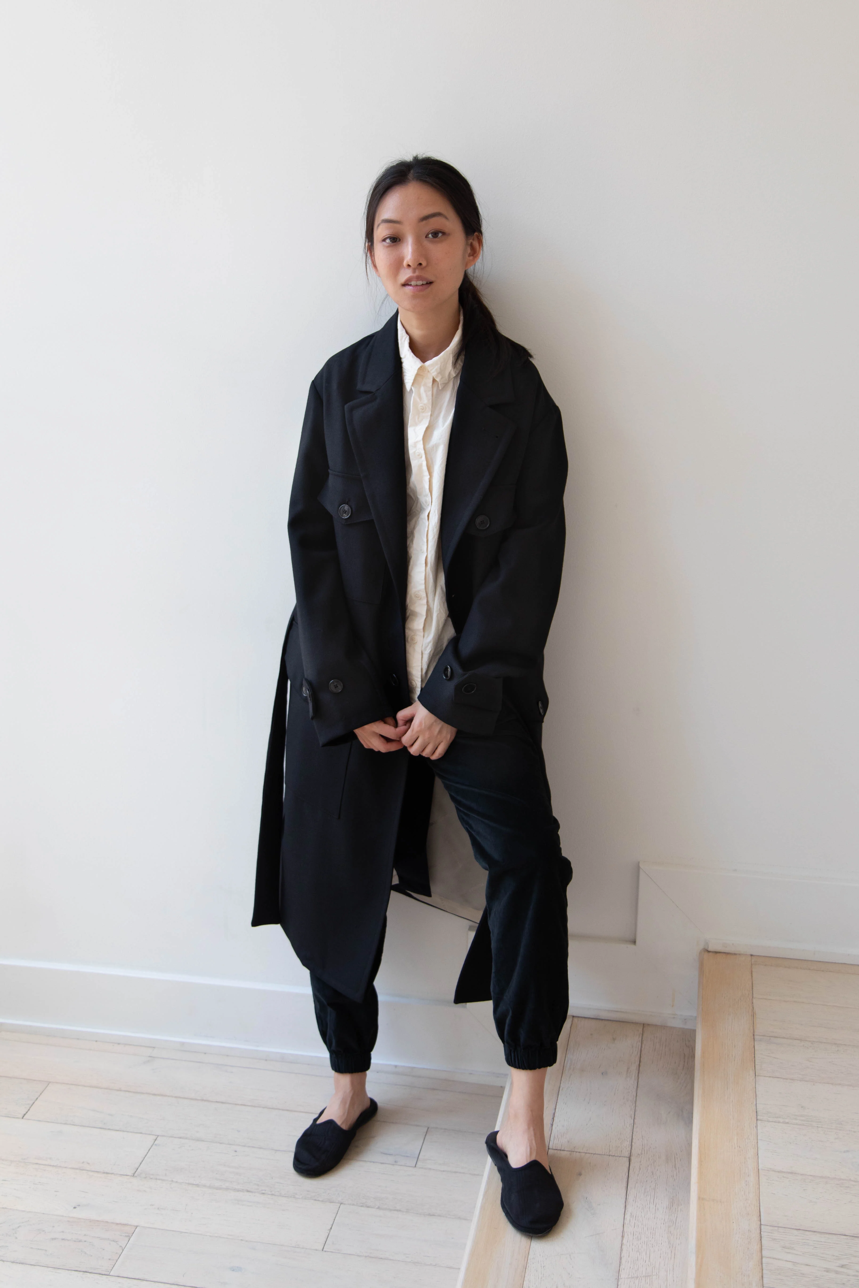 Barena Venezia Zanette Wool Coat in Black & Navy - Image 4