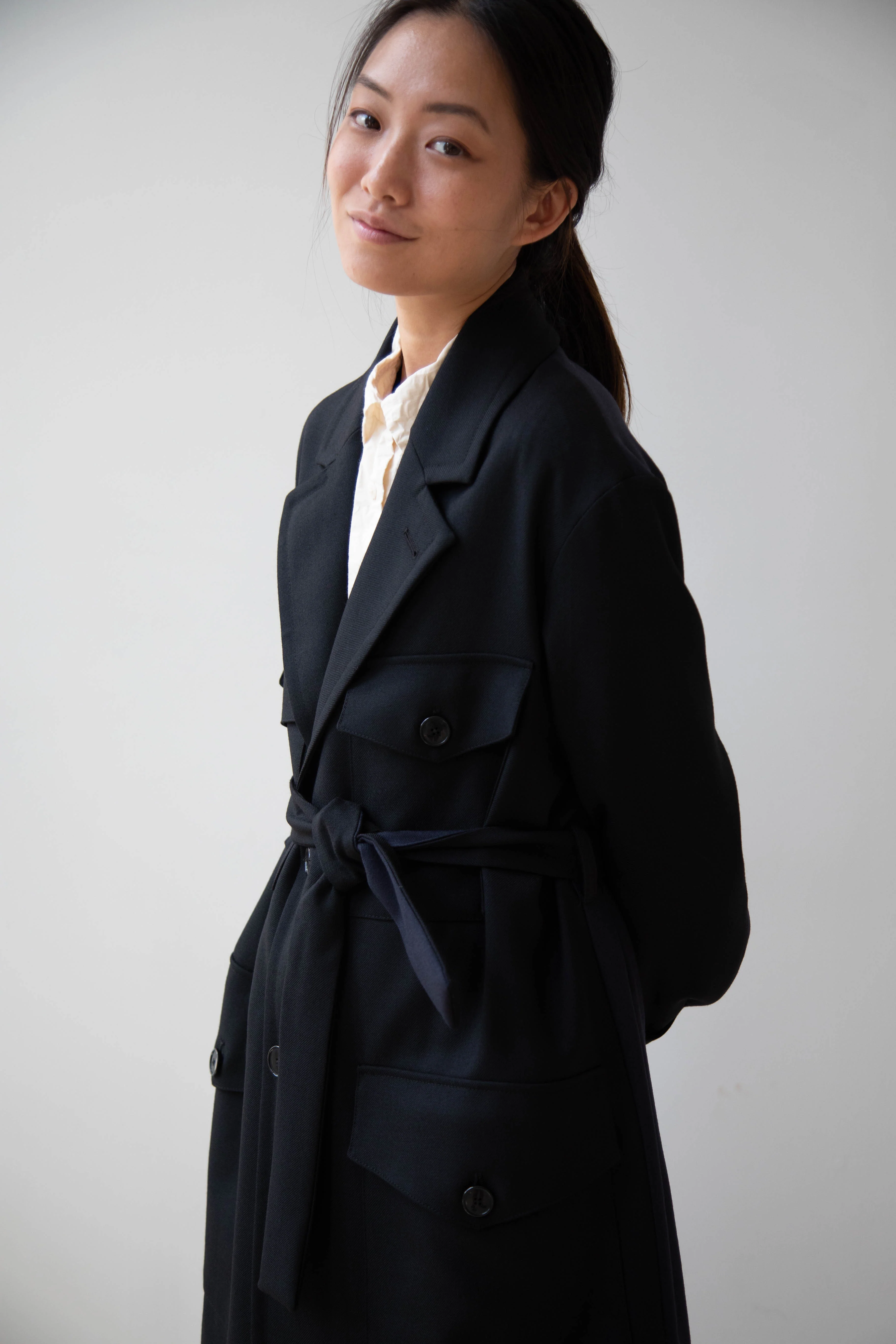 Barena Venezia Zanette Wool Coat in Black & Navy - Image 48