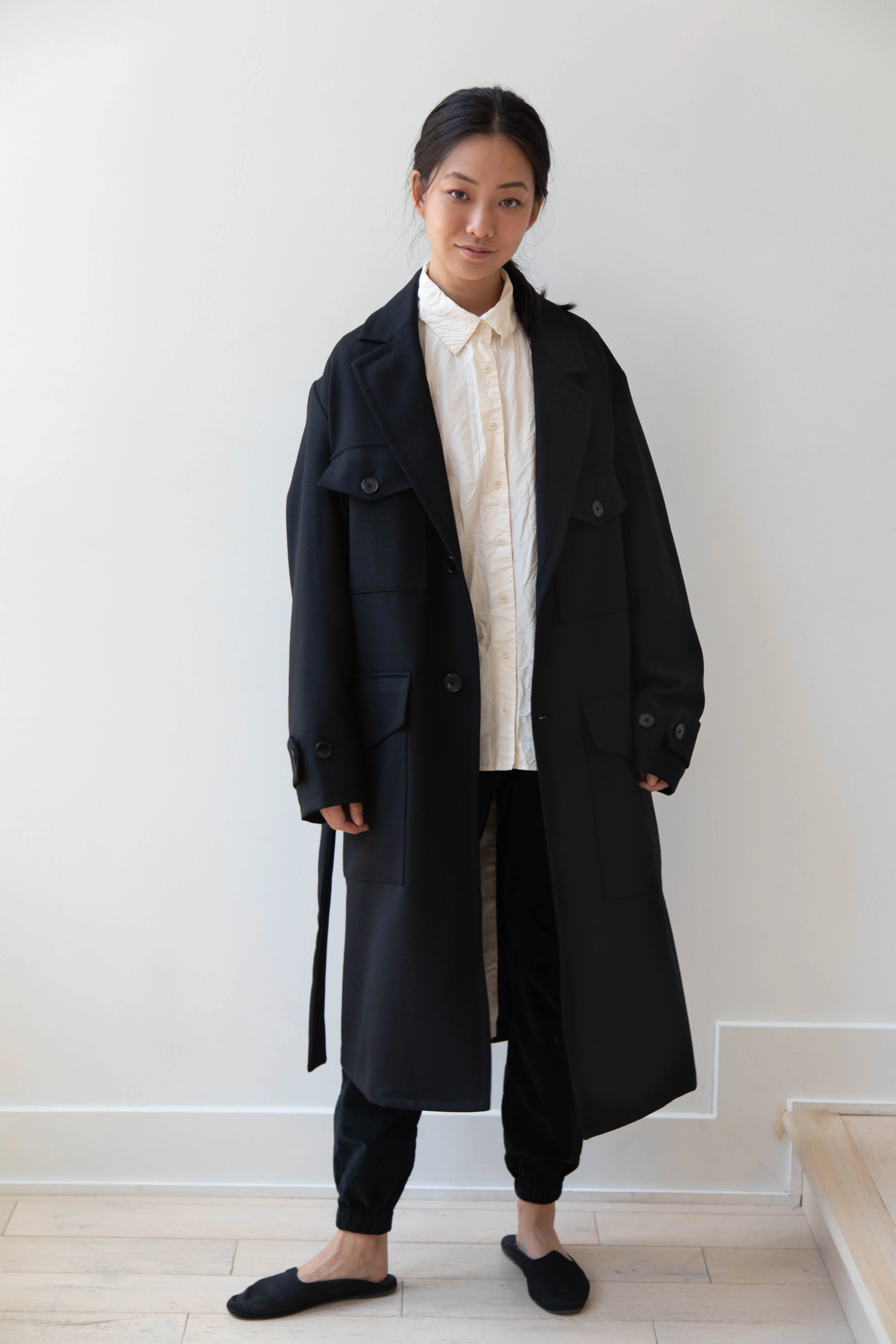Barena Venezia Zanette Wool Coat in Black & Navy - Image 8