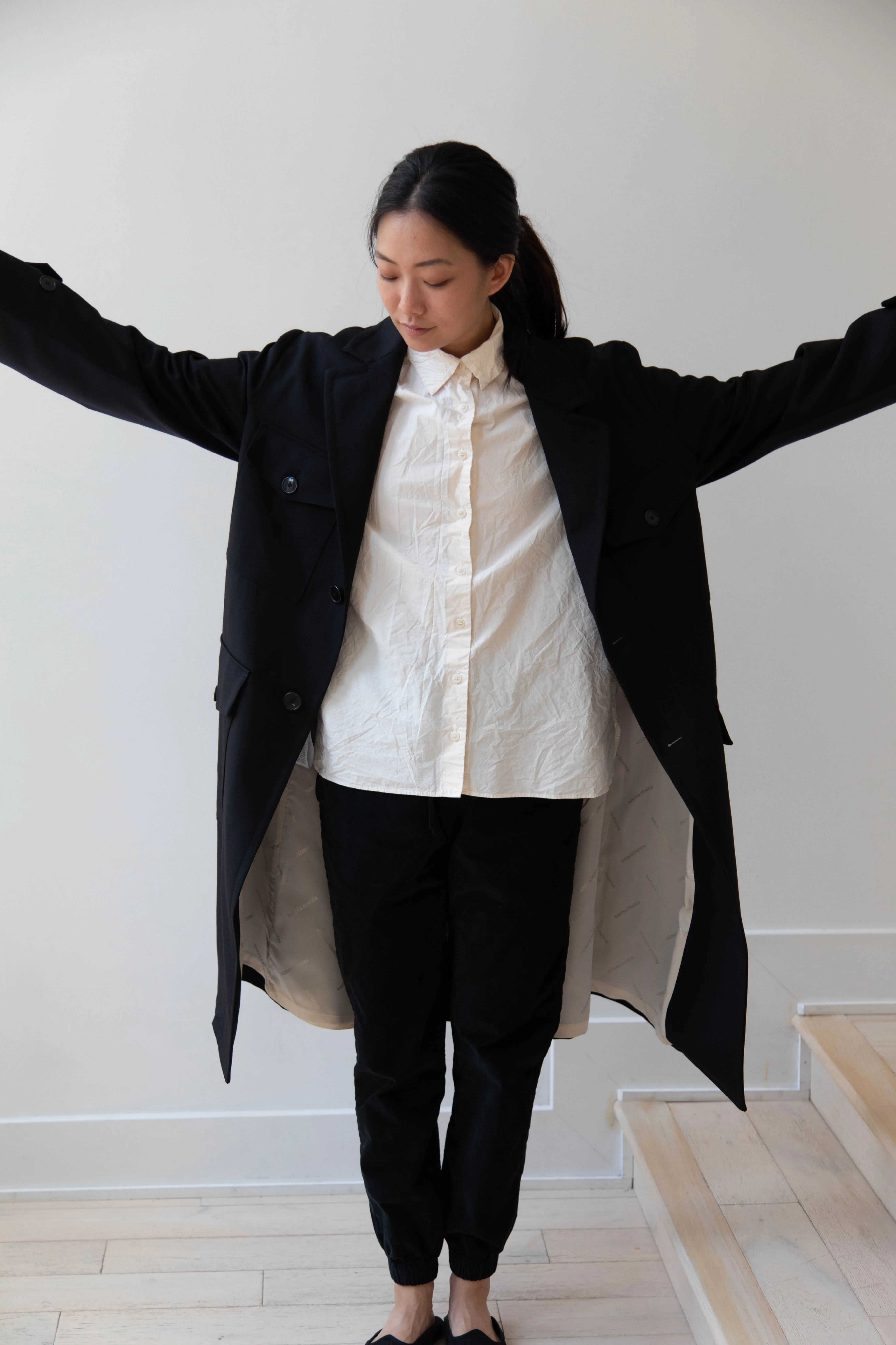 Barena Venezia Zanette Wool Coat in Black & Navy - Image 9