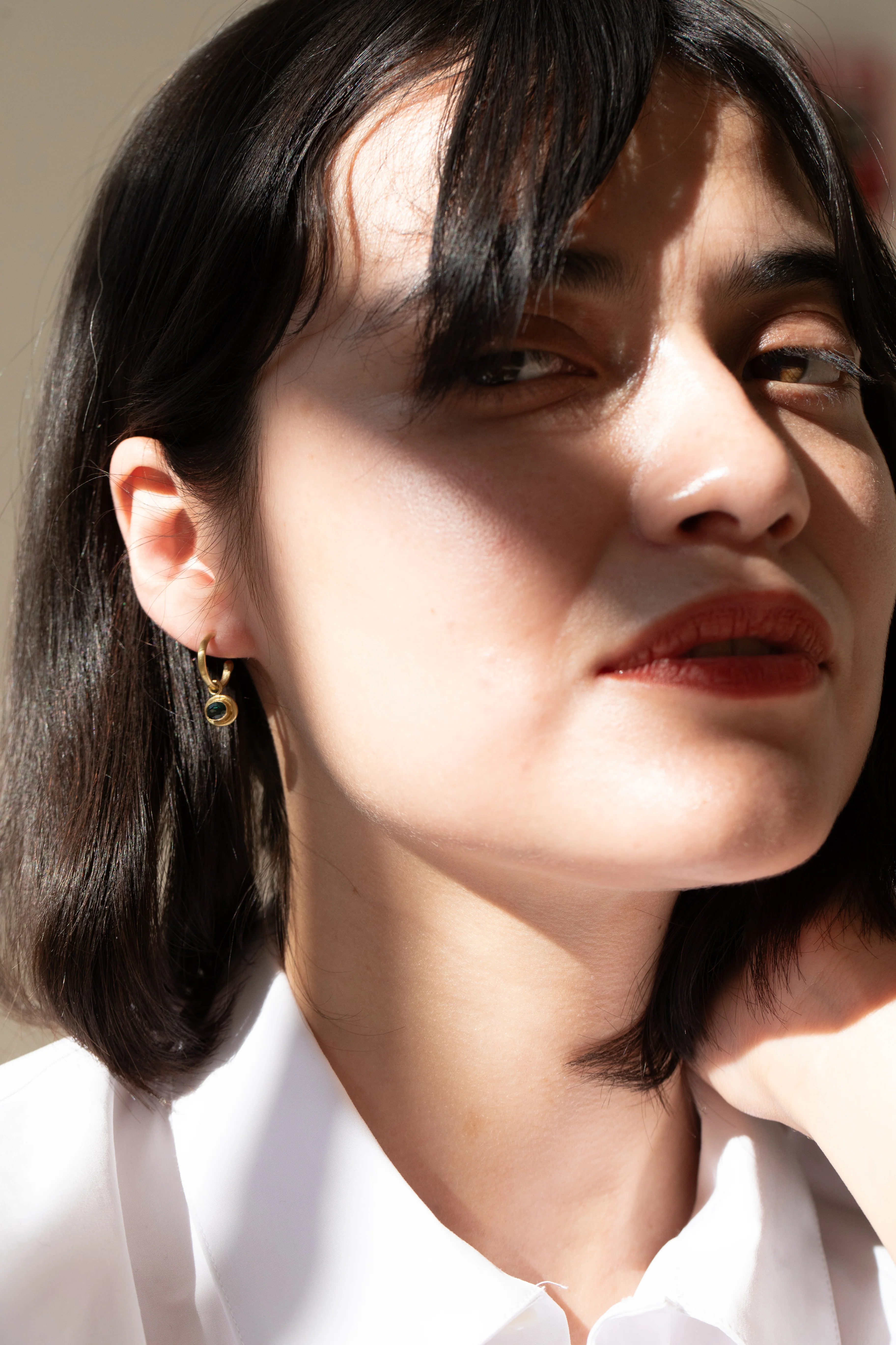 East Camp | Gold Hoops with Sapphire Drops - Image 12
