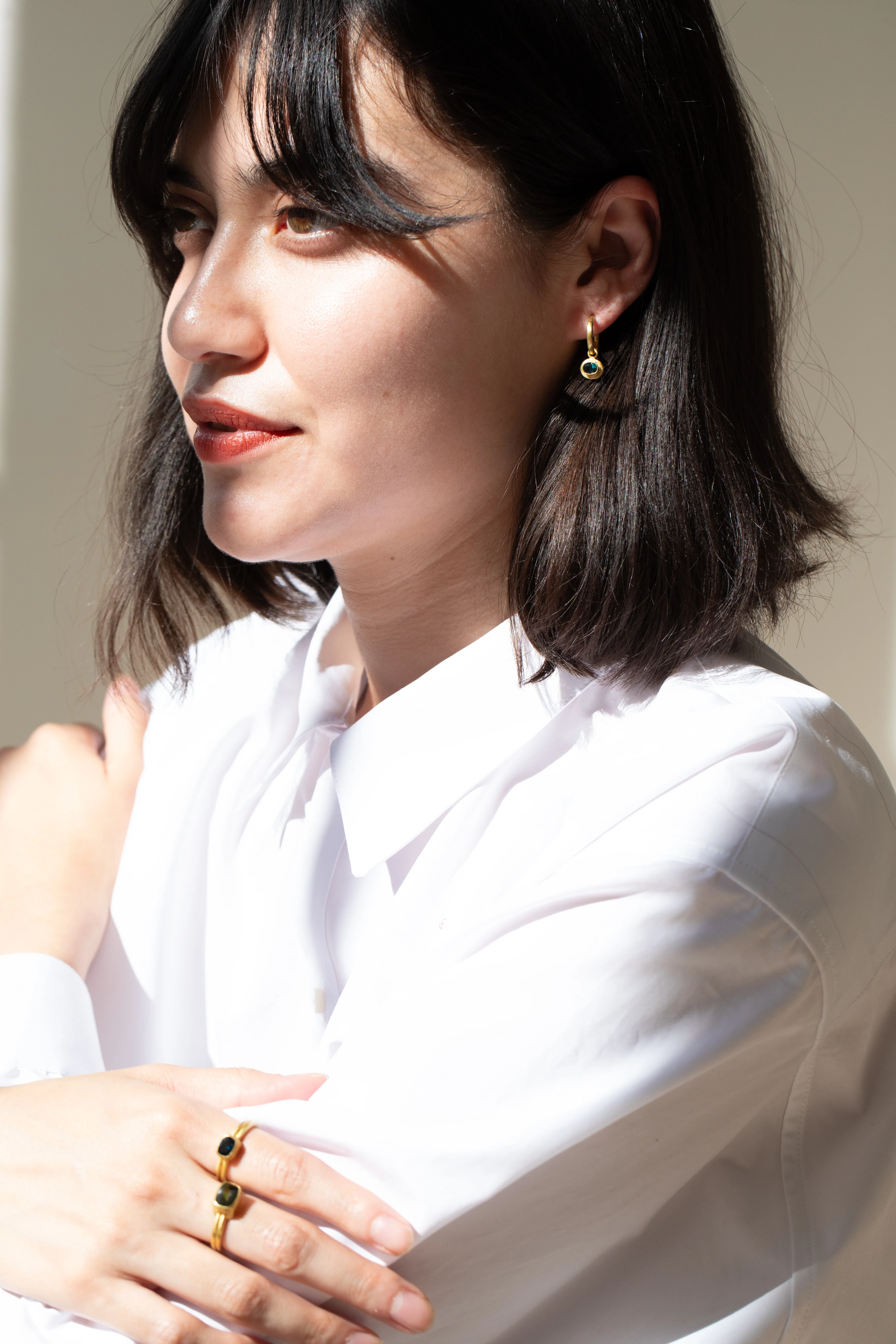 East Camp | Gold Hoops with Sapphire Drops - Image 14