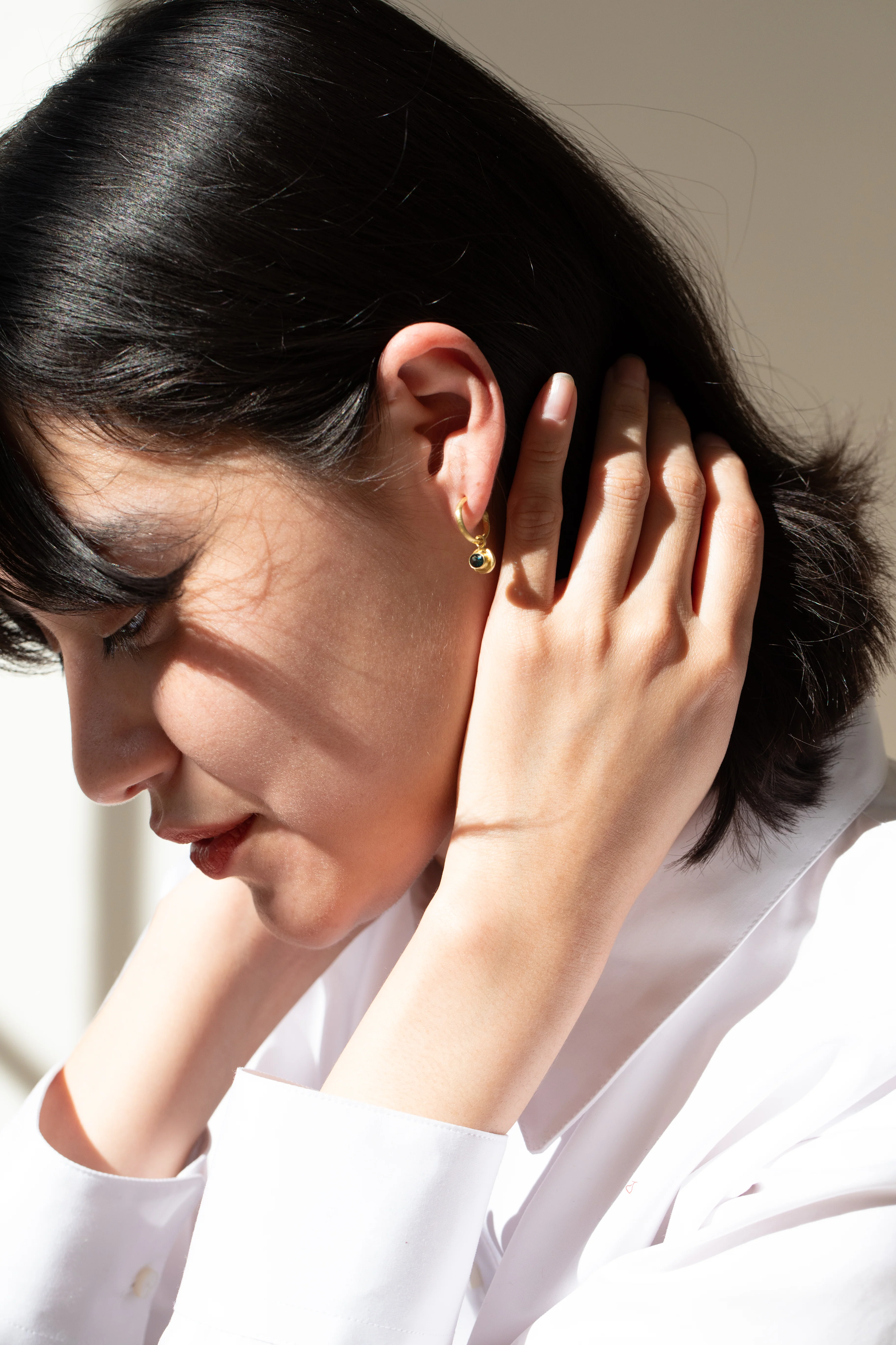East Camp | Gold Hoops with Sapphire Drops - Image 16