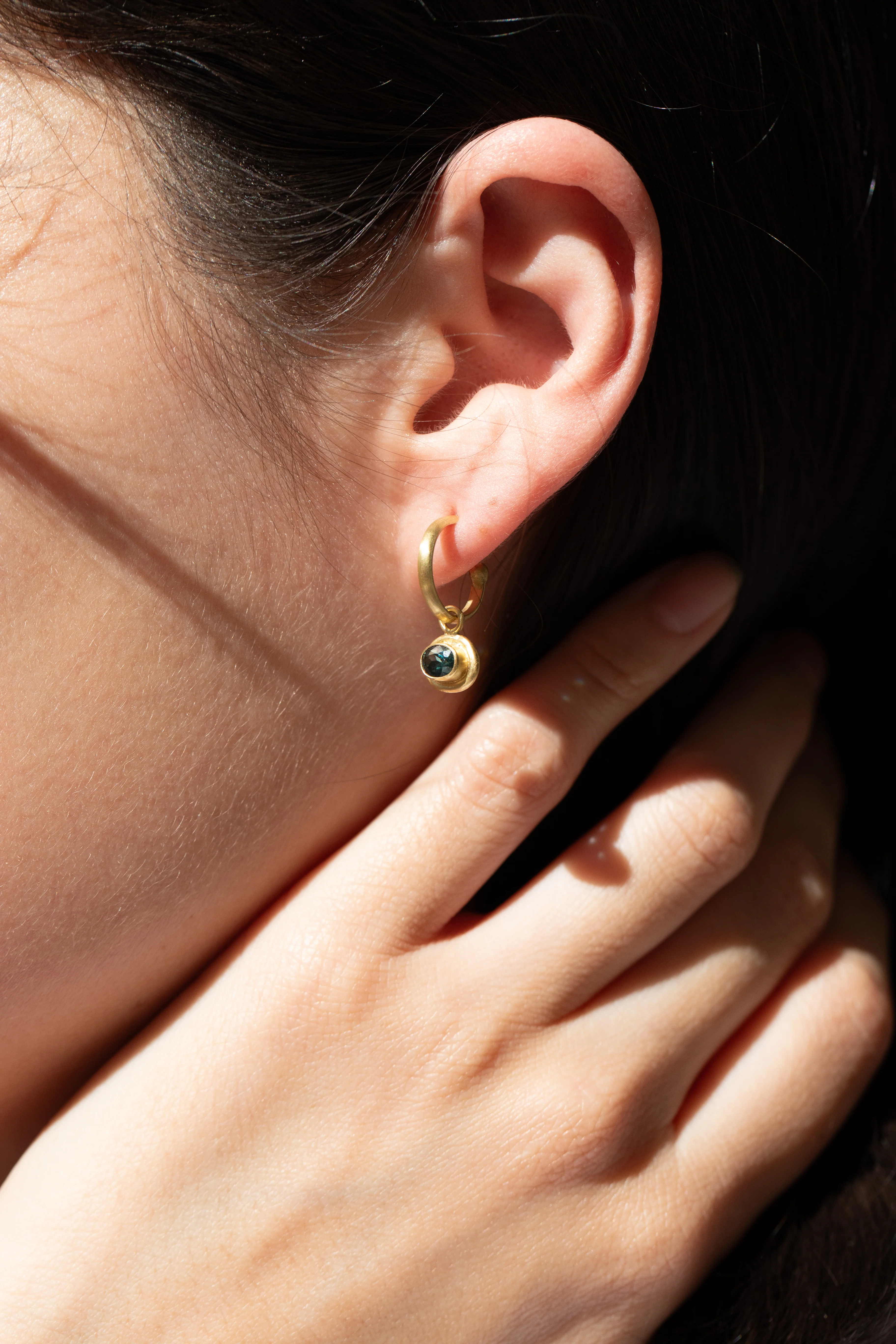 East Camp | Gold Hoops with Sapphire Drops - Image 17