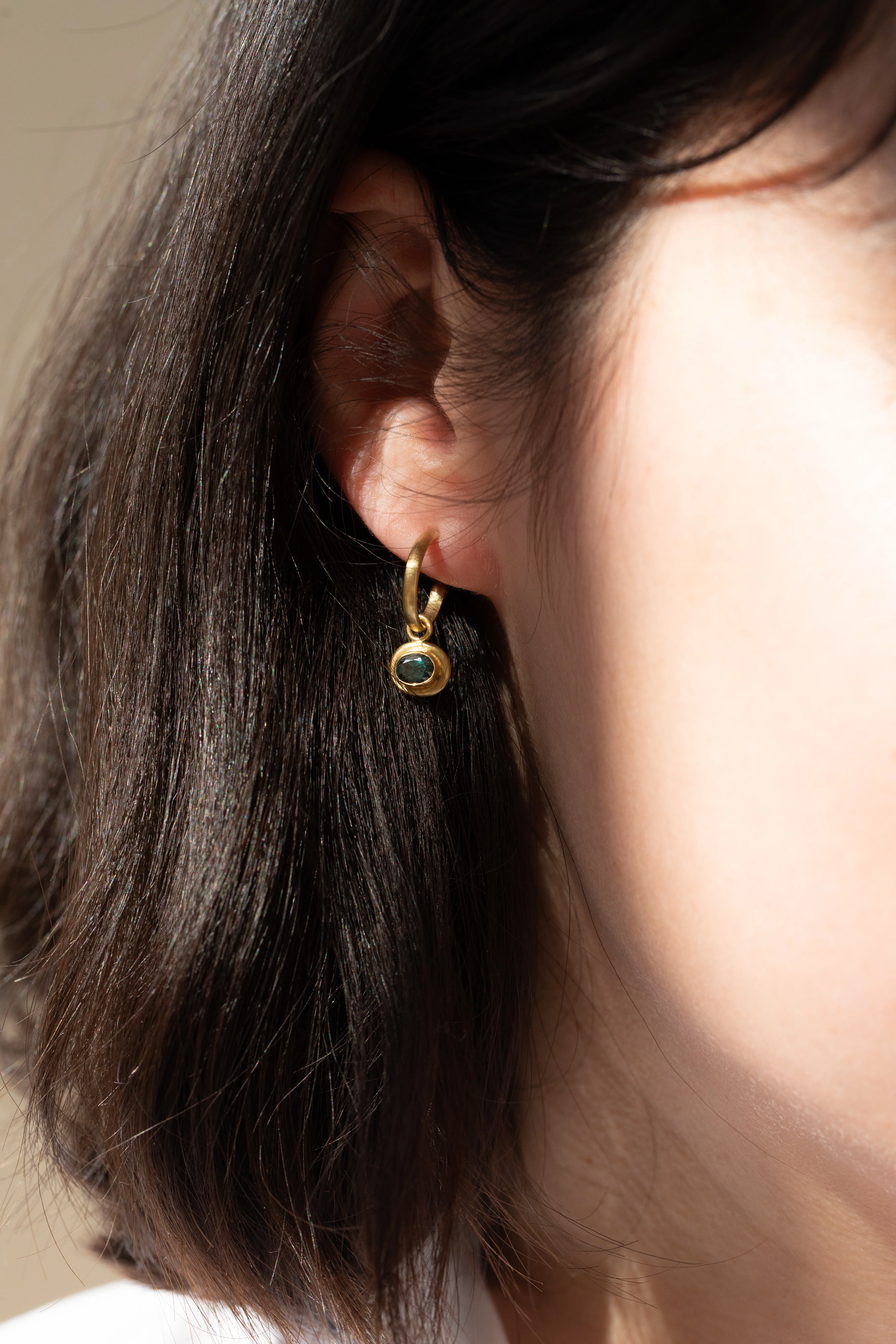 East Camp | Gold Hoops with Sapphire Drops - Image 18