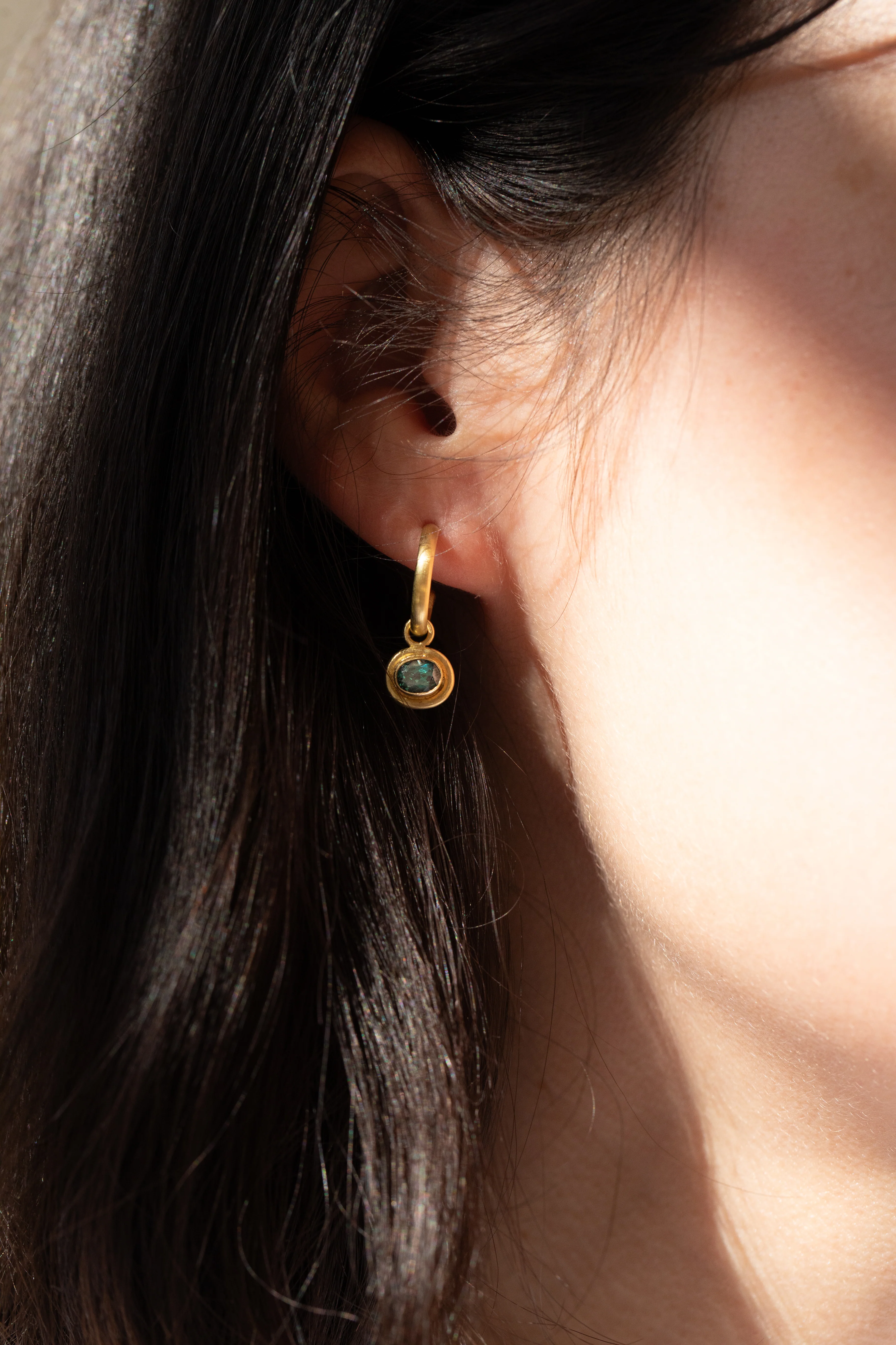 East Camp | Gold Hoops with Sapphire Drops - Image 19