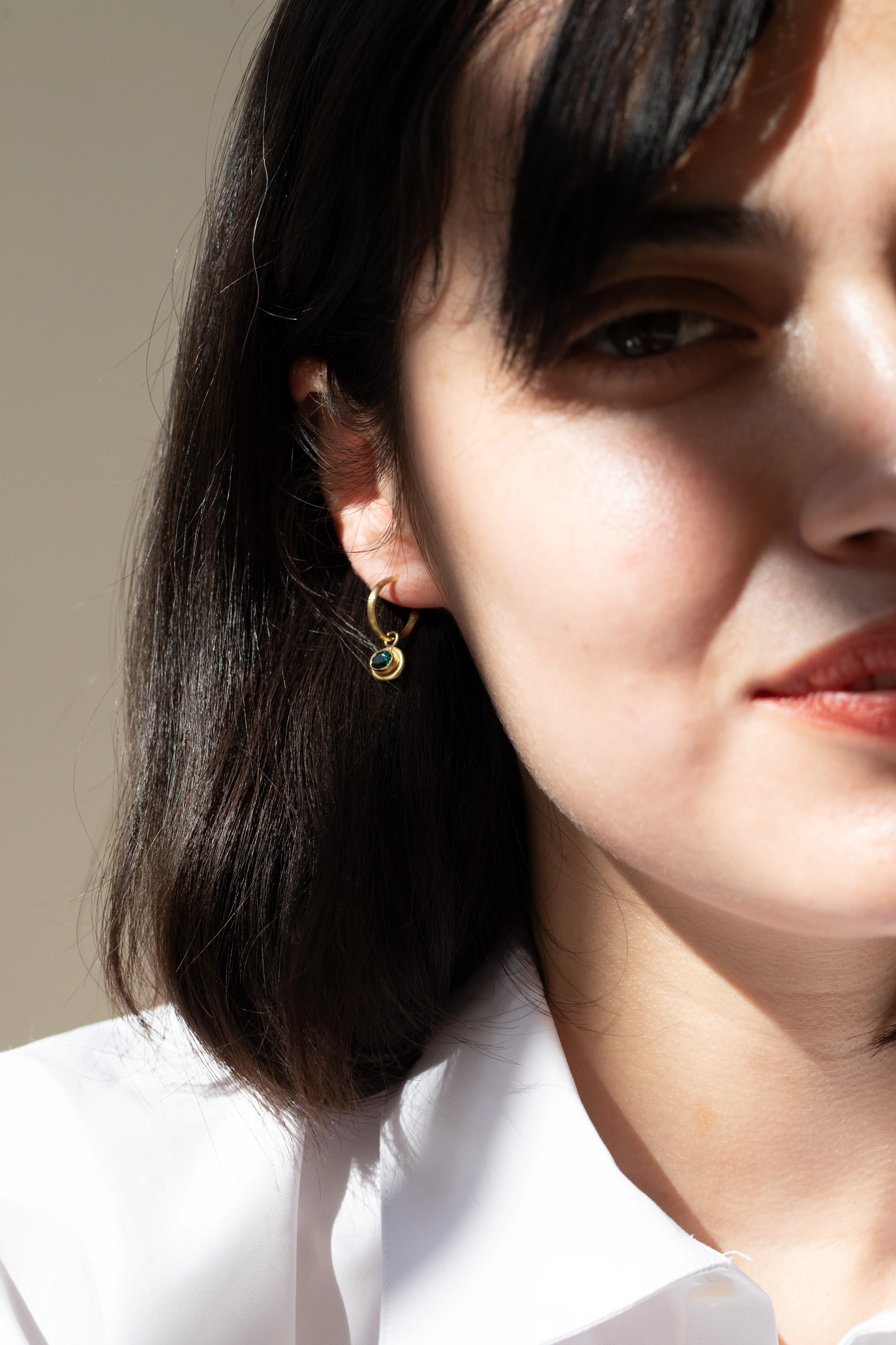 East Camp | Gold Hoops with Sapphire Drops - Image 5