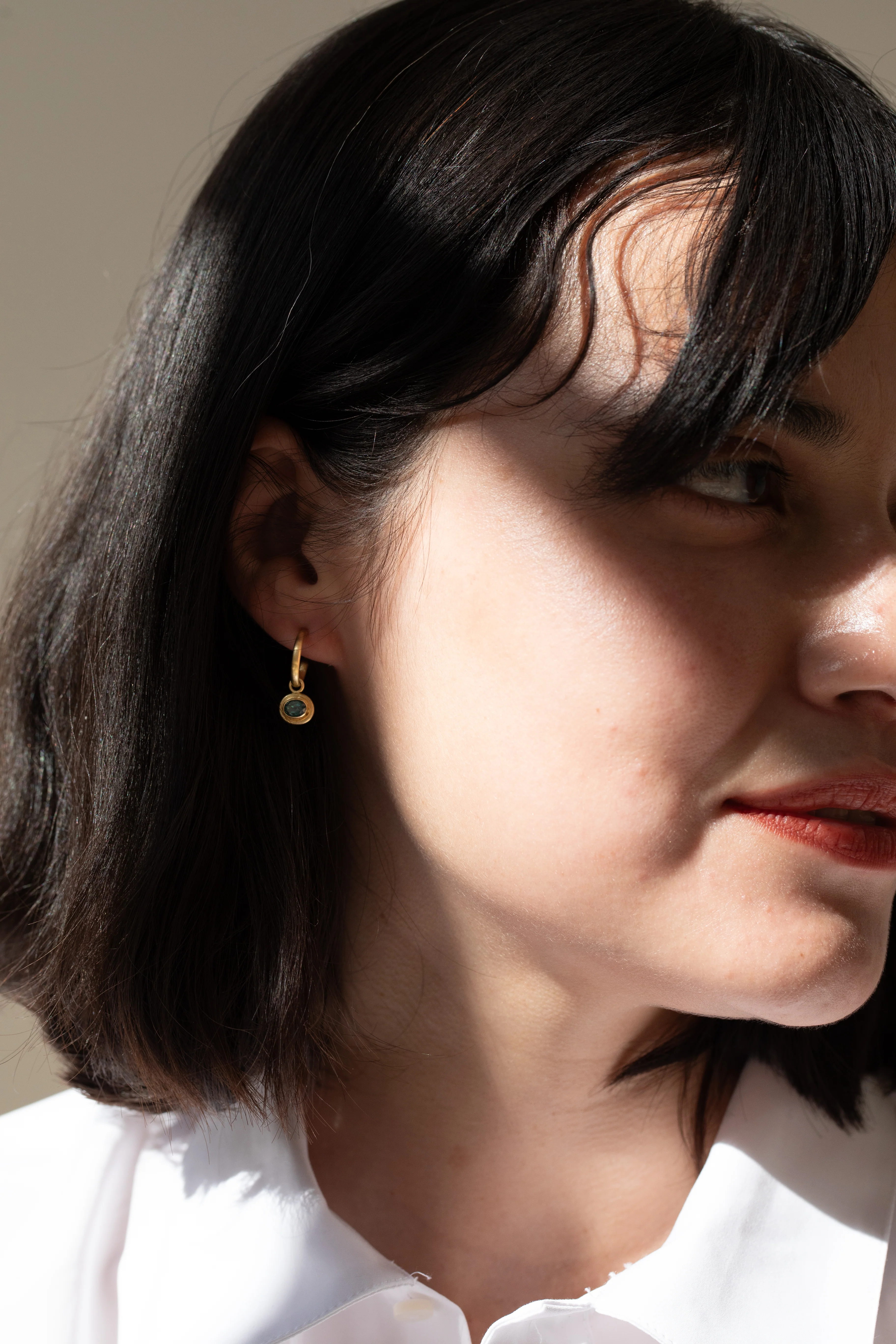 East Camp | Gold Hoops with Sapphire Drops - Image 6