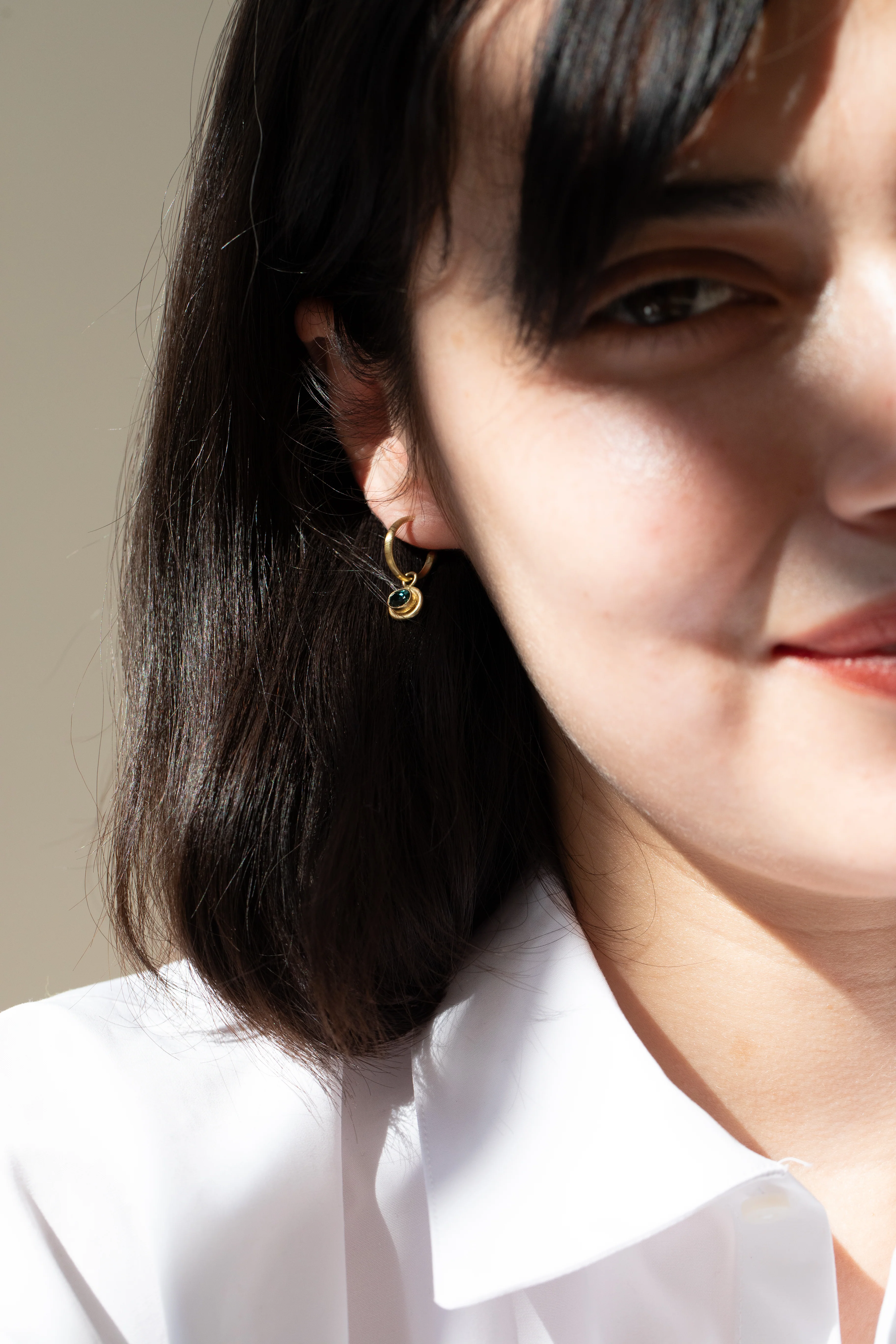 East Camp | Gold Hoops with Sapphire Drops - Image 8